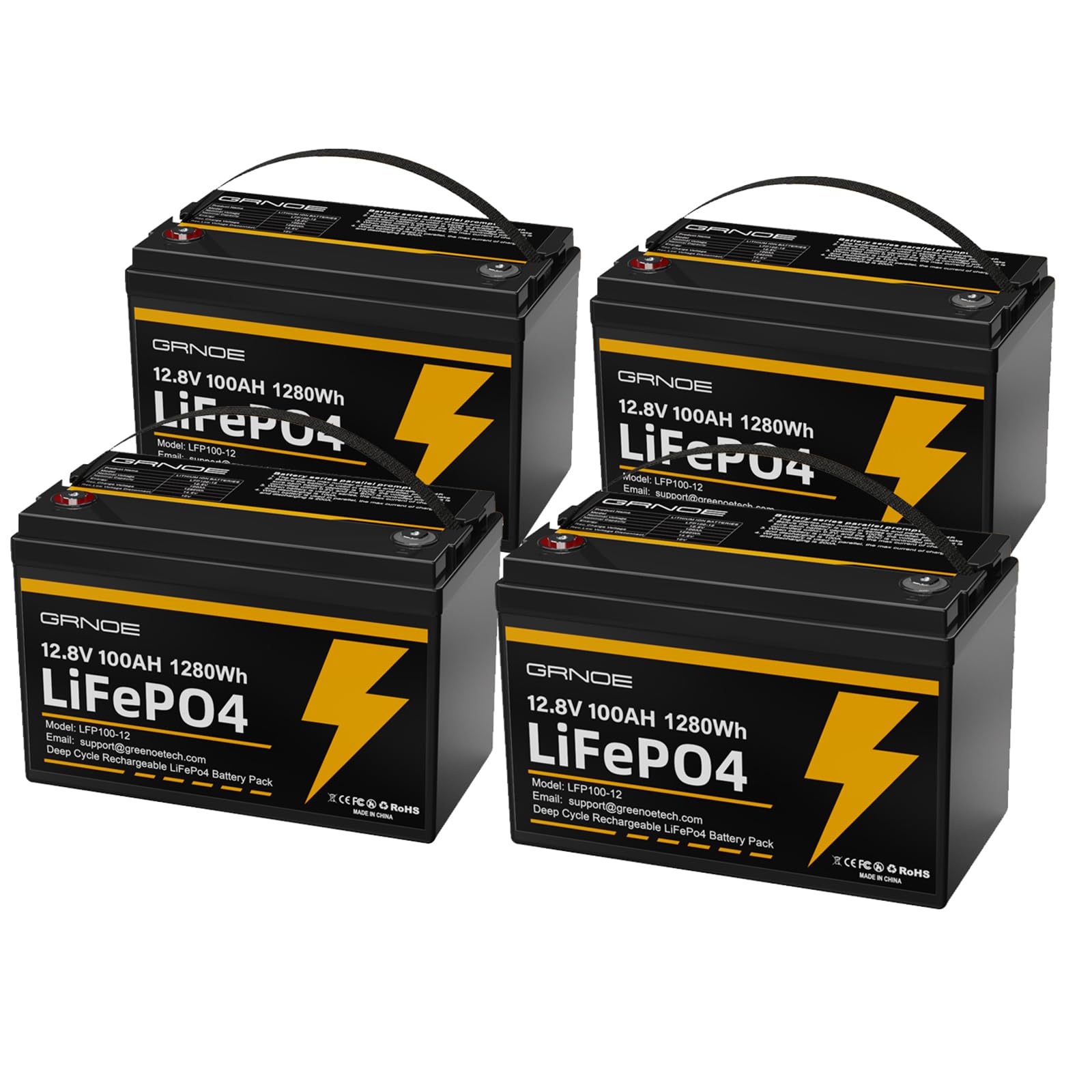 12V 100Ah LiFePO4 Lithium Battery Group 31 (4-Pack) With Built-in 100A BMS, Low-Temp Protection Up to 15000 Deep Cycles Recharge