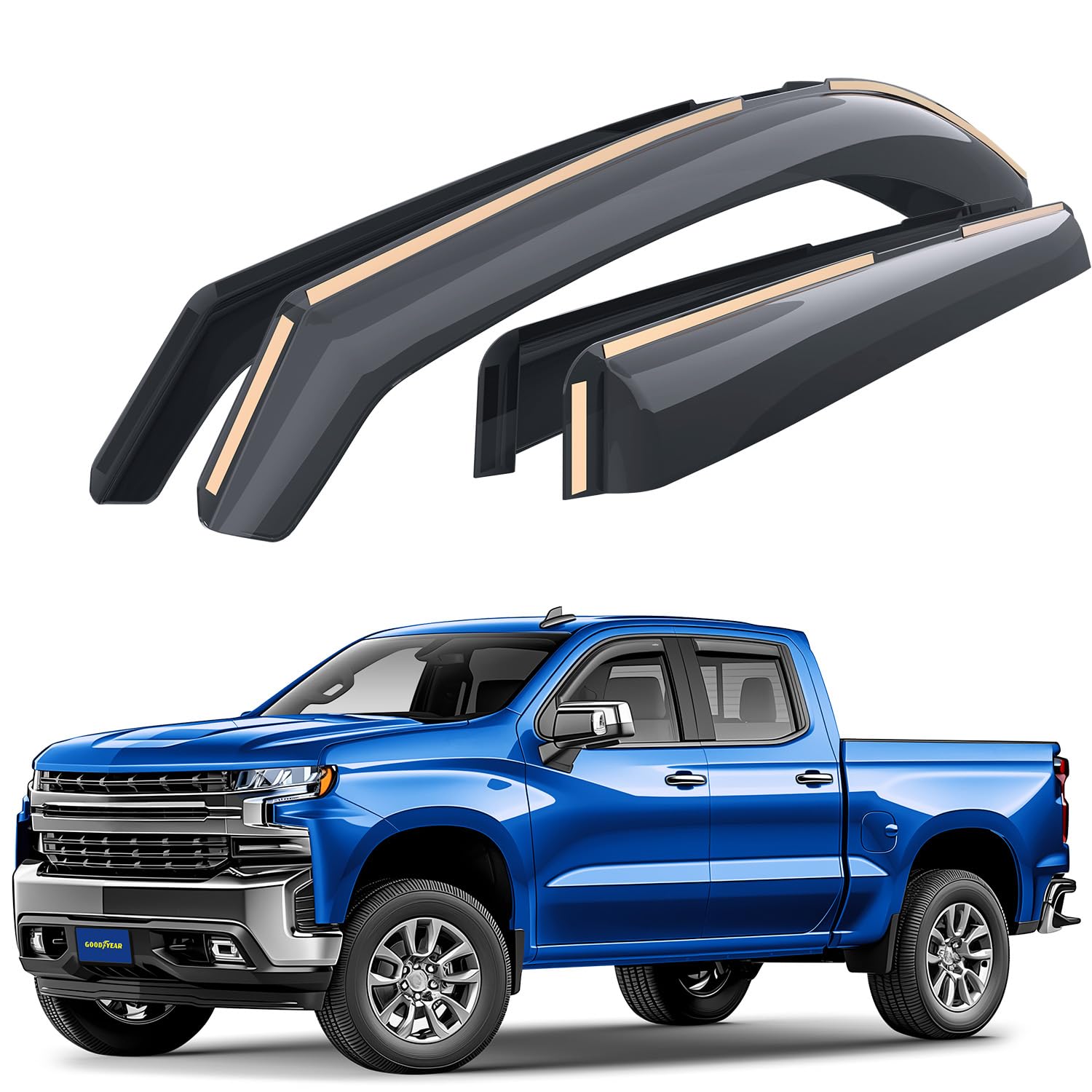 Goodyear Shatterproof In-Channel Window Deflectors For Trucks Chevrolet (Chevy) Silverado/Gmc Sierra 2019-2025 Double Cab, Rain