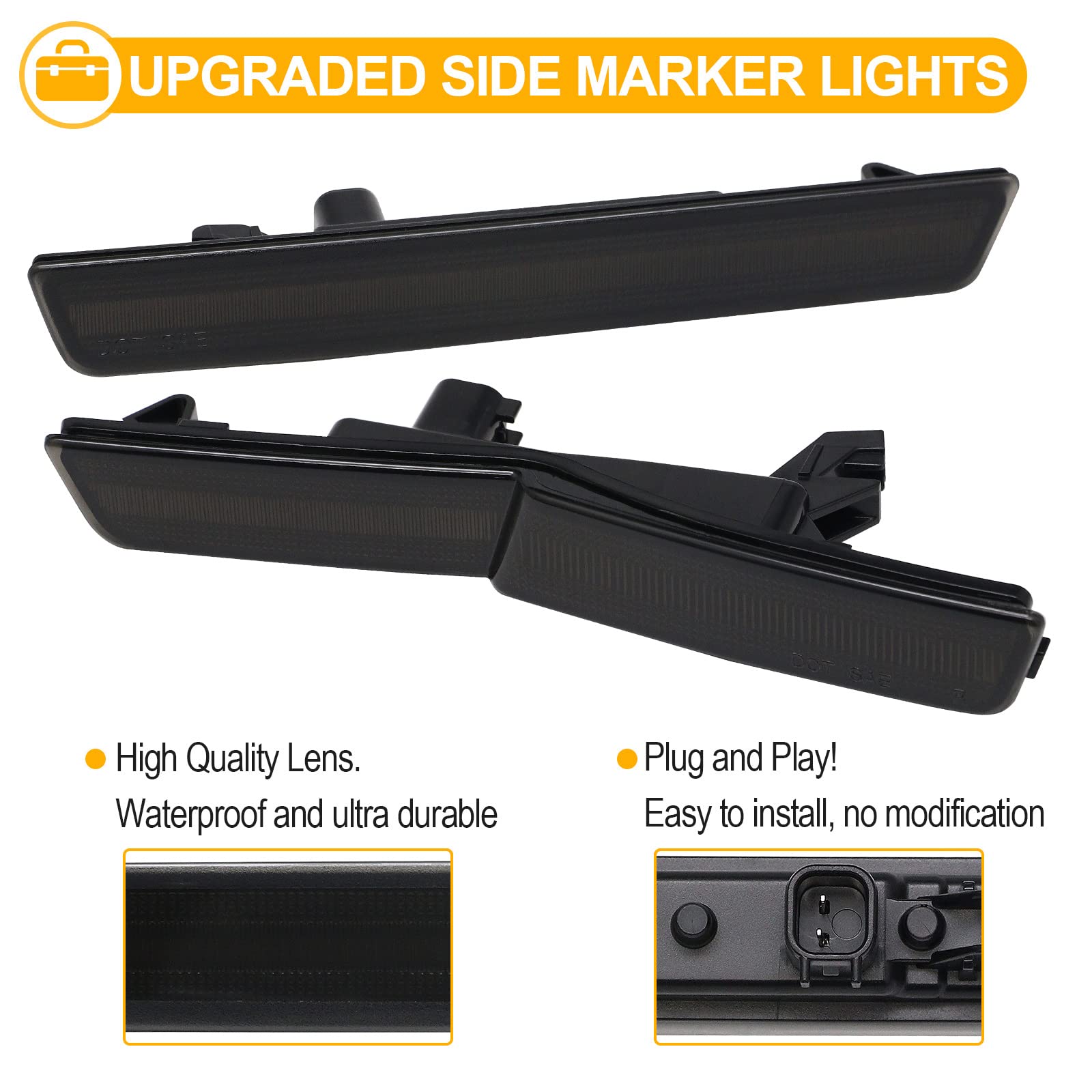 R&F Auto 4 Pcs Led Side Marker Lights Replacement For 2018-2023 Challenger Srt Hellcat, R/T Scat Pack Widebody For Redeye Super Stock Jailbreak Demon Sidemarker Turn Signal Lamps Smoked Lens