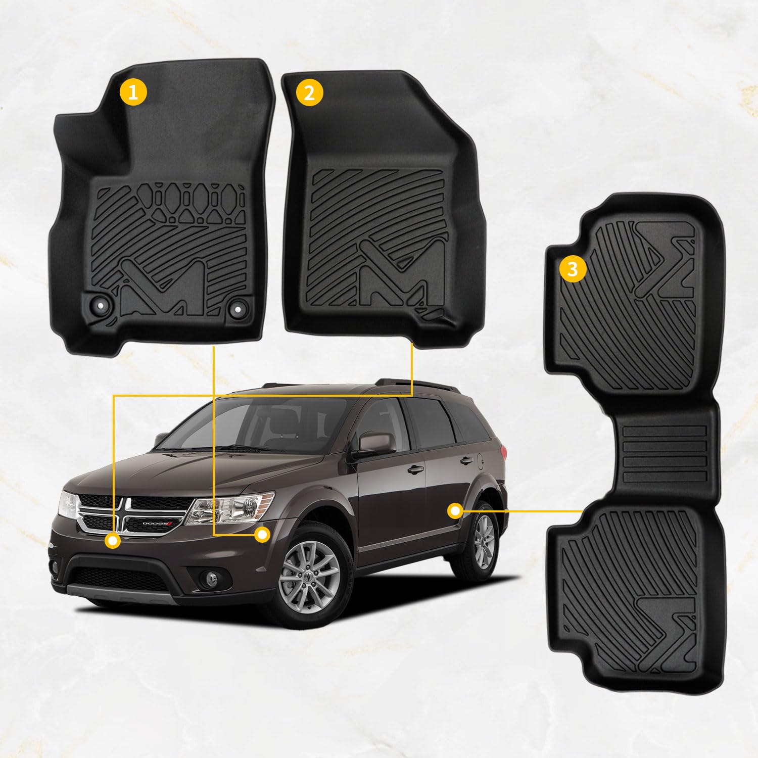 Tpe Automotive Floor Mats Custom For 2011-2020 Dodge Journey, All Weather Cover Protection Waterproof Black Floor Liner Front &