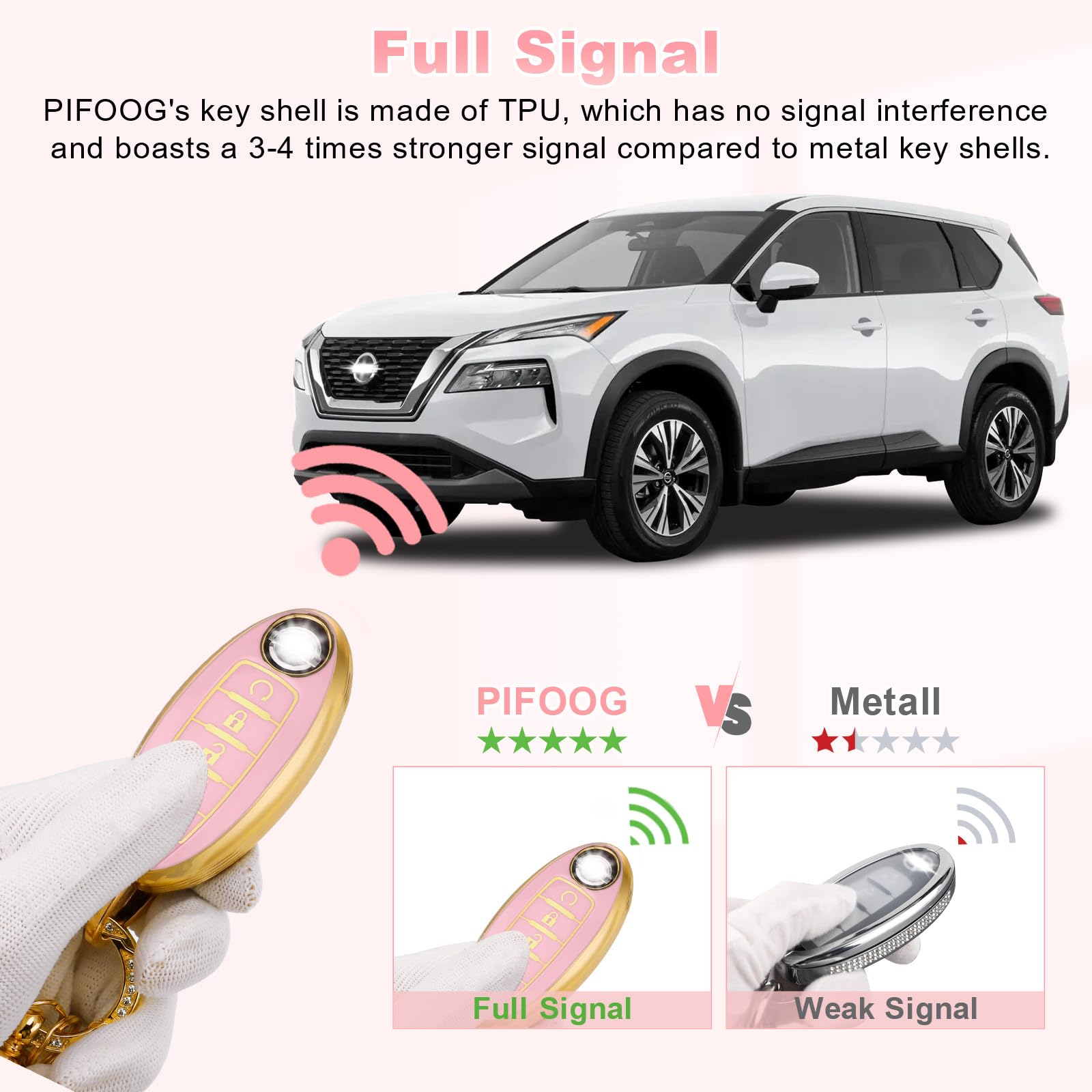 Pifoog Pink Key Fob Cover For Nissan 5 Button Altima Sentra Rogue Maxima Armada Murano Pathfinder Versa Accessories Car Keys She