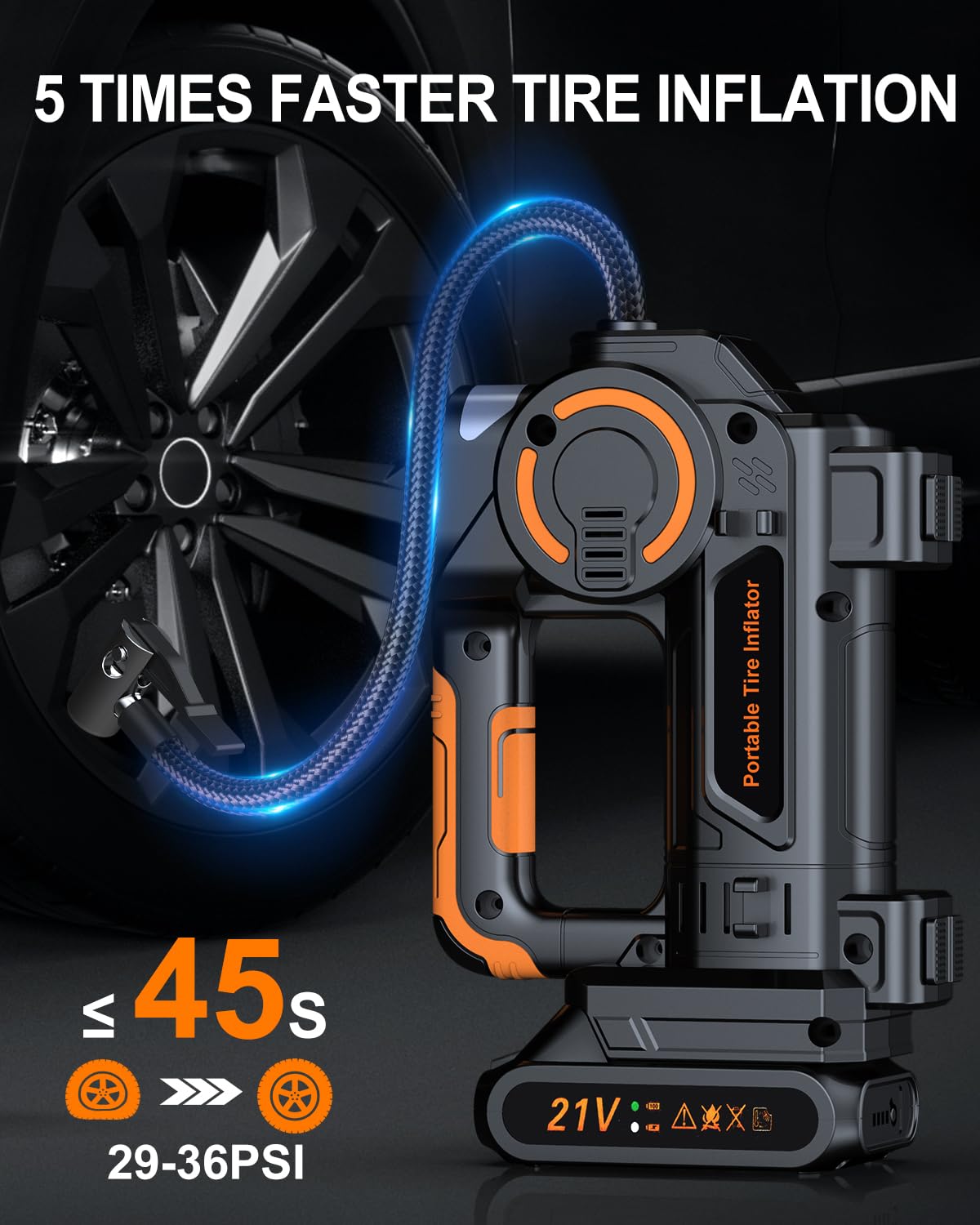 Zopom Portable Air Compressor - 160 Psi, 21V Battery, Lcd Display, Led Flashlight, Triple Cooling System, 4+N Inflation Modes, O