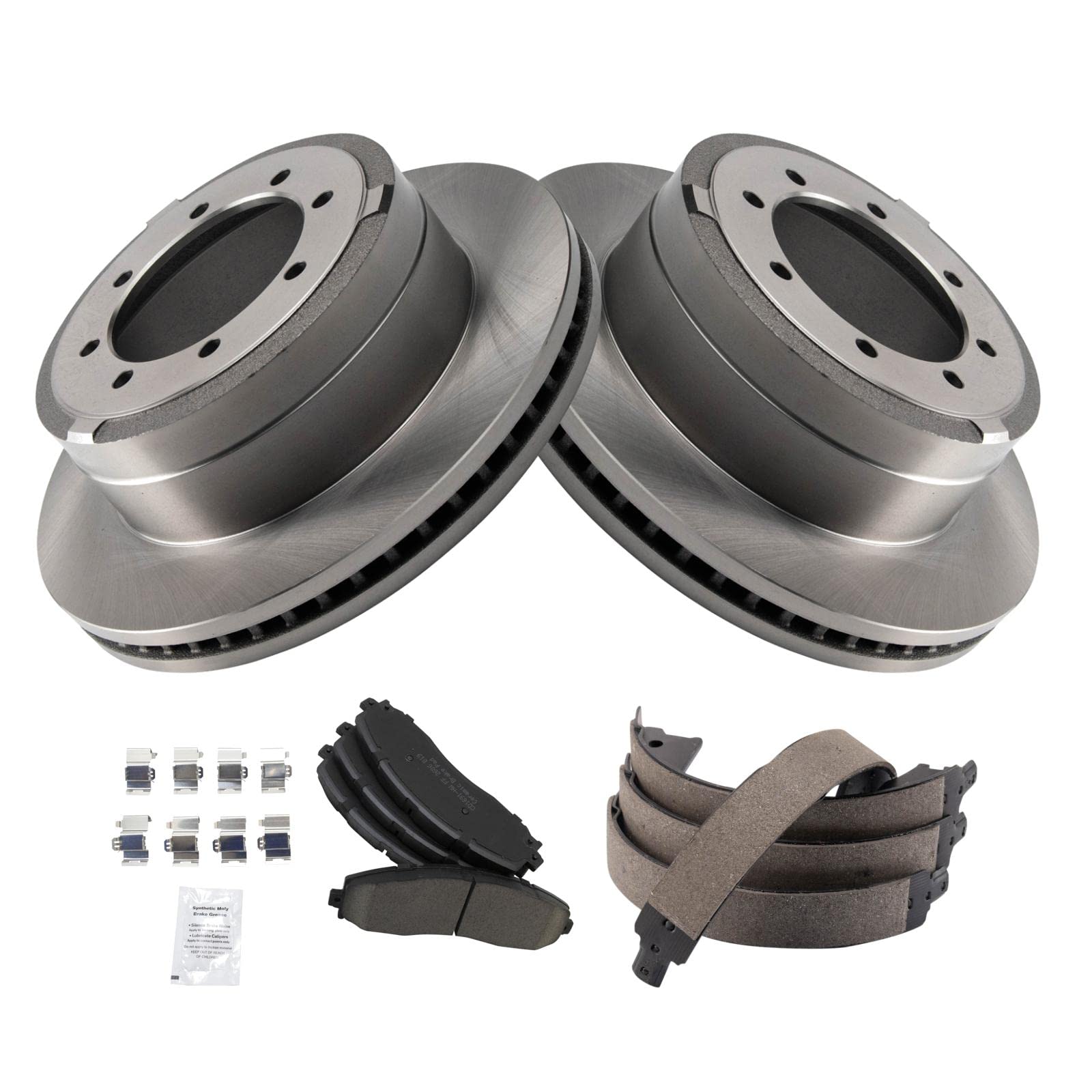 Trq Rear Brake Pad & Rotor Kit Brake Pads Brake Rotor Parking Brake Shoe Set Ceramic Compatible With 2013-2019 Ford F-350 Super