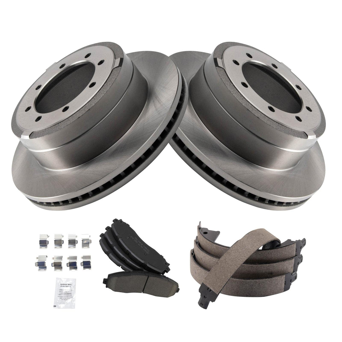 Trq Rear Brake Pad & Rotor Kit Brake Pads Brake Rotor Parking Brake Shoe Set Ceramic Compatible With 2013-2019 Ford F-350 Super