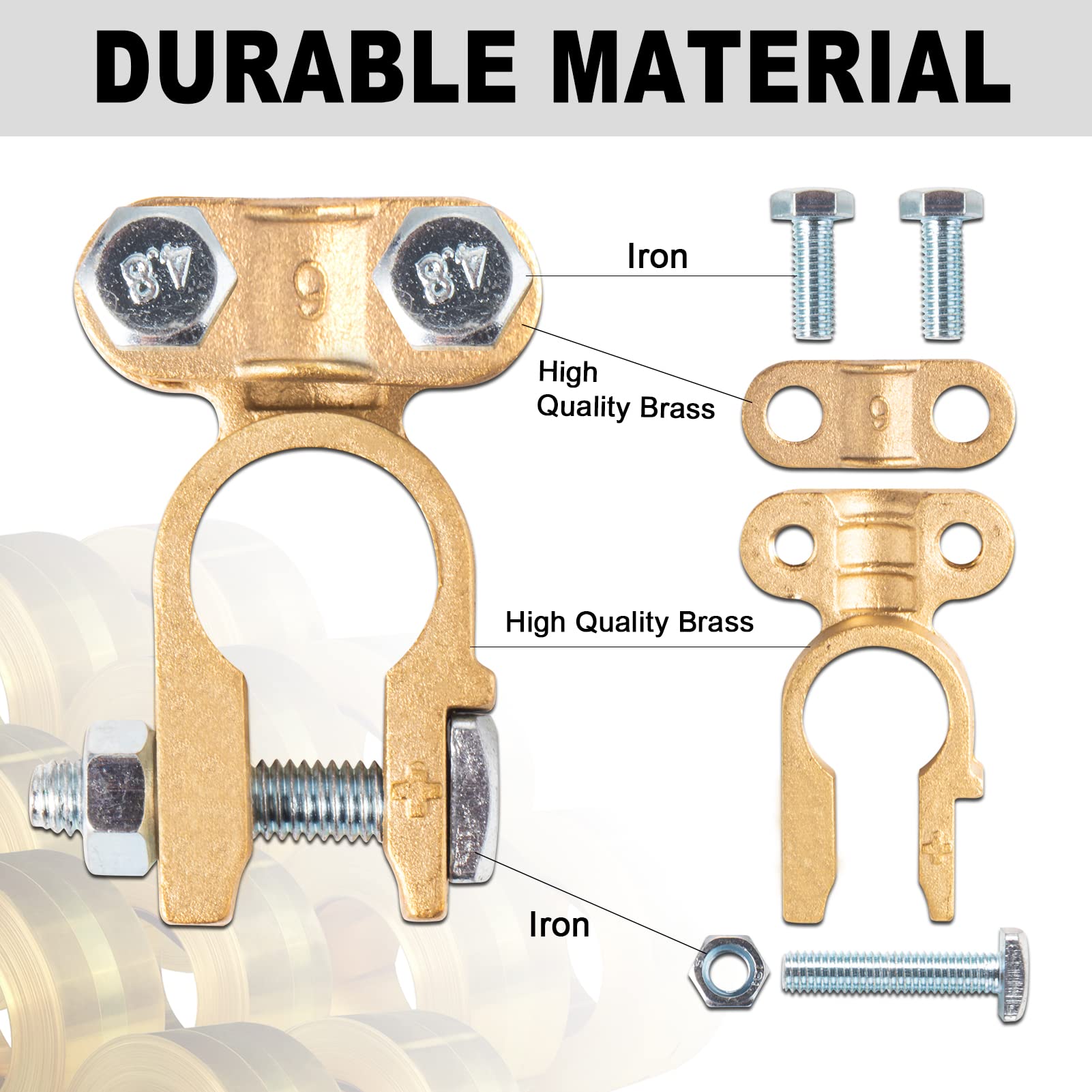 CZC AUTO Battery Terminals Connectors Clamps, Brass Positive & Negative Top Post Battery Terminal Protector Set for Marine Car B