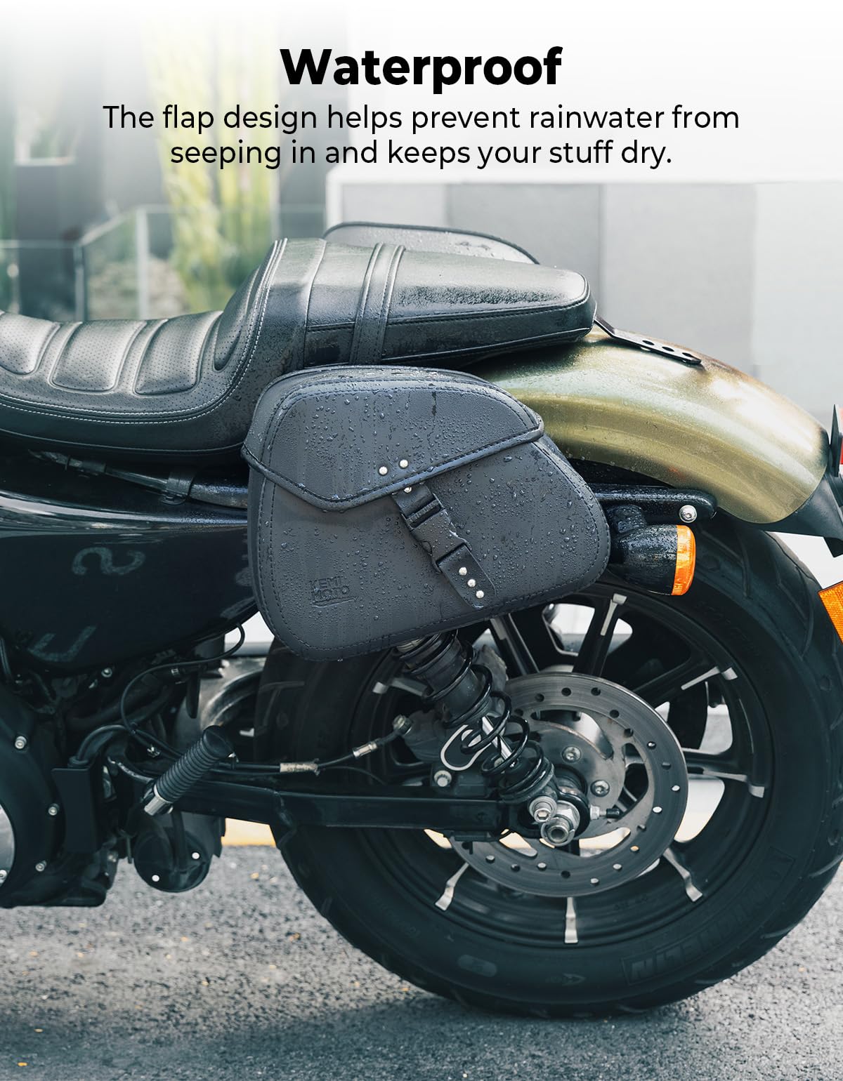 KEMIMOTO Motorcycle Saddlebags with Buckles, 16L Waterproof Throw Over Saddlebags, PU Leather Saddlebags for Sportster Softail D