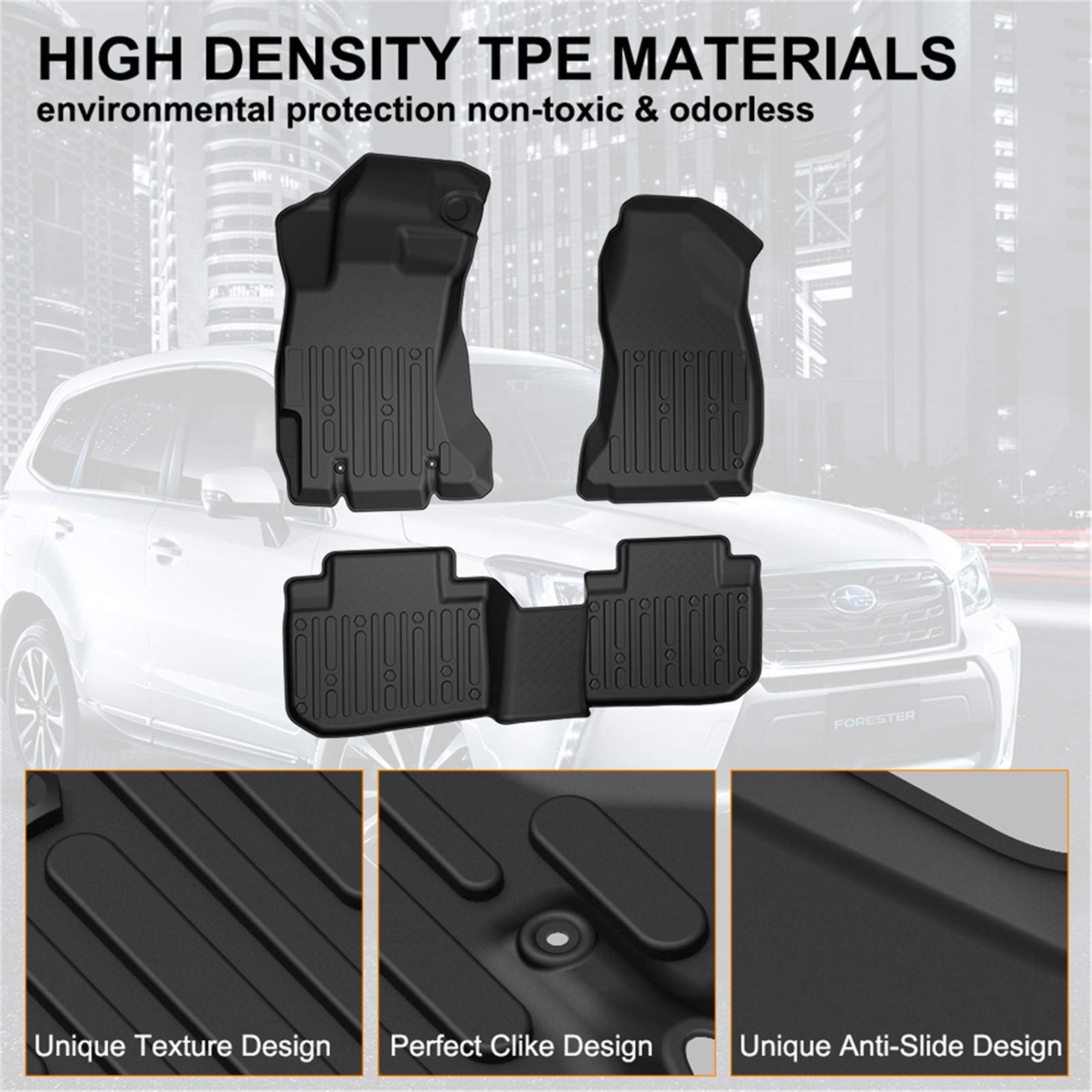 Kiwi Master Floor Mats For 2014-2018 Subaru Forester All Weather Protector Mat Liners Front Rear 2 Row Seat Tpe Slush Liner Blac