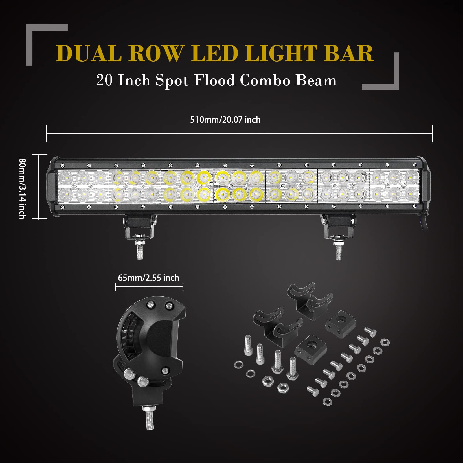 Skyworld Led Light Bar, 20 Inch 126W Spot Flood Combo Beam Work Driving Lamp With License Plate Mounting Bracket For Truck Car Atv Suv 4X4 Boat