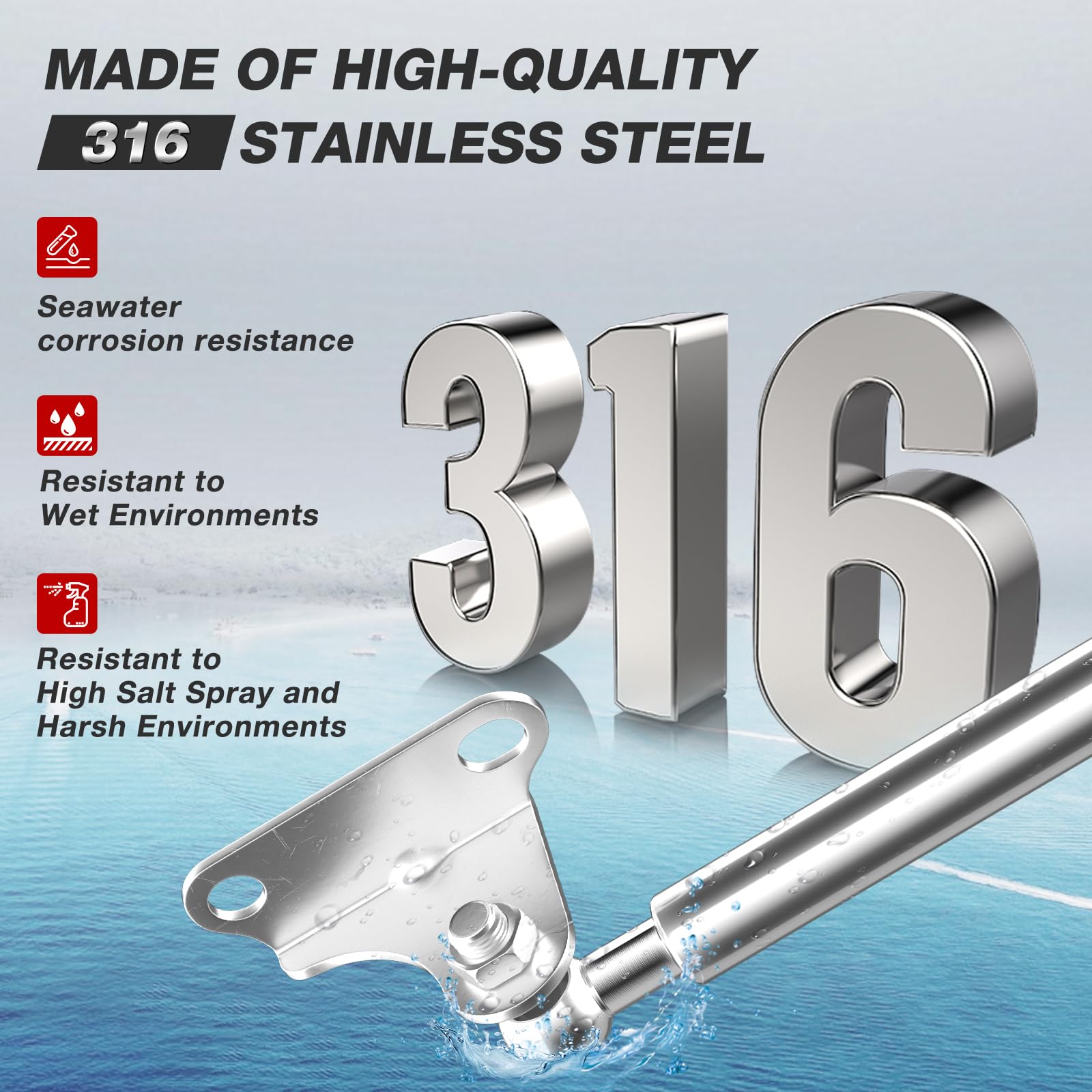 Vepagoo 20 Inch 100Lb/445N Stainless Steel Gas Struts Shock For Boat Hatch, Marine Spring Prop Lift Support With Brackets For Rv