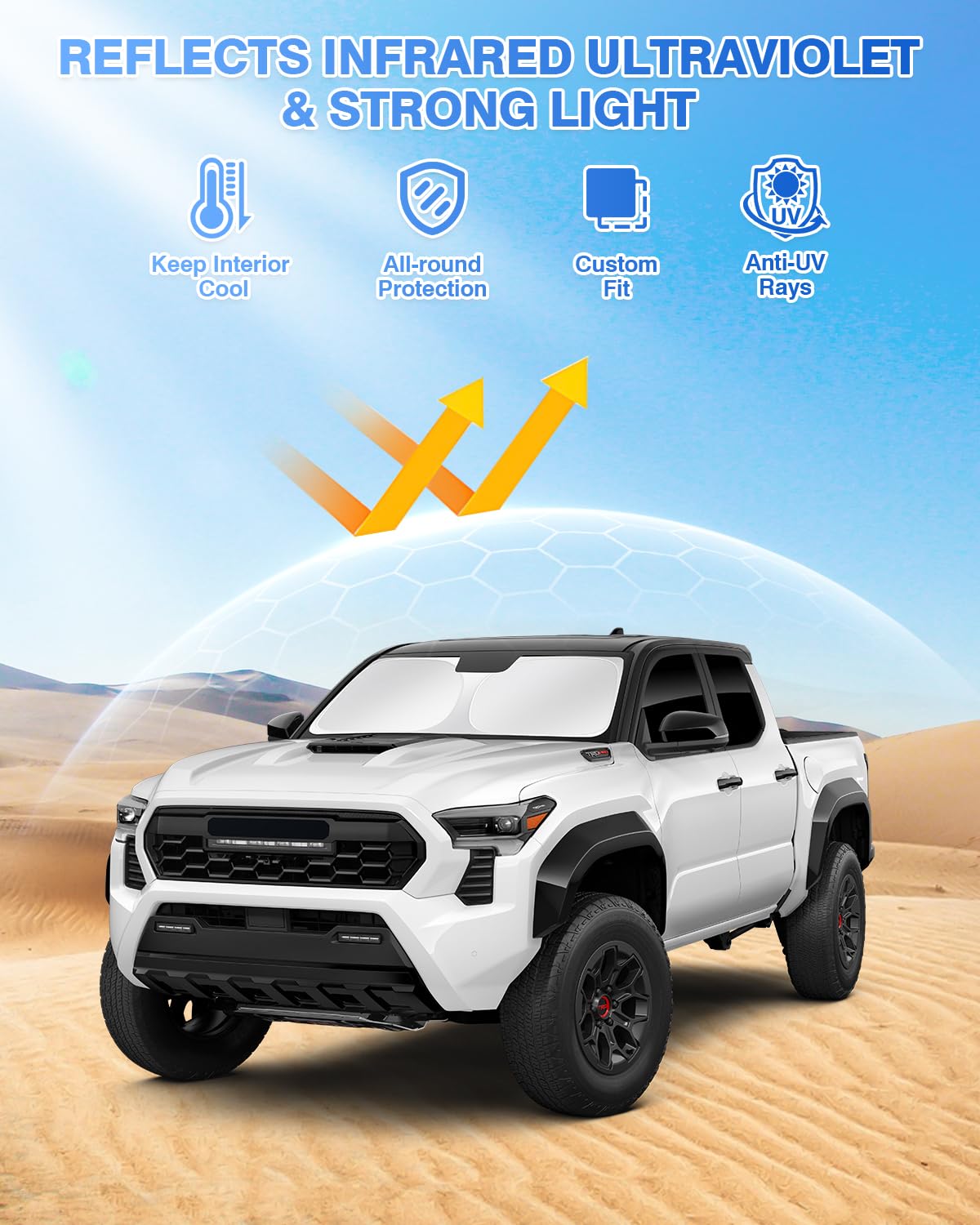 Canvcle Sunshades For Toyota Tacoma 2024 2025 Accessories Windshield Sun Shade Side Rear Window Shade Cover Sun Visor Shield Pri