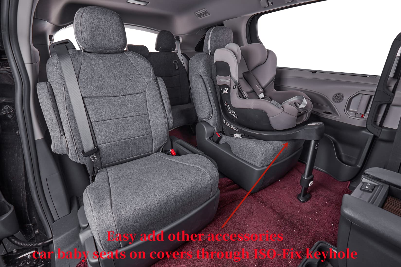 Coverdream Sienna Seat Covers Custom Fit For 2021-2025 Toyota Sienna Xse,Xle(7-Seater),Woodland Edition,Limited,Platinum,2Nd Row Without Leg Rest,Full Coverage Polyester Seat Protector(Full Set,Gray)