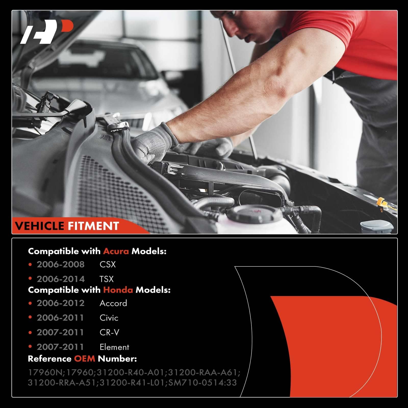 A-Premium Starter Motor Compatible with Honda Accord 2006-2012, CR-V 2007-2011, Element 2007-2011, Civic 2006-2011 & Acura TSX 2006-2014, 2.0L 2.4L, 12V 1.6KW 9-Teeth Clockwise, Replace# 31200-RAA-A61