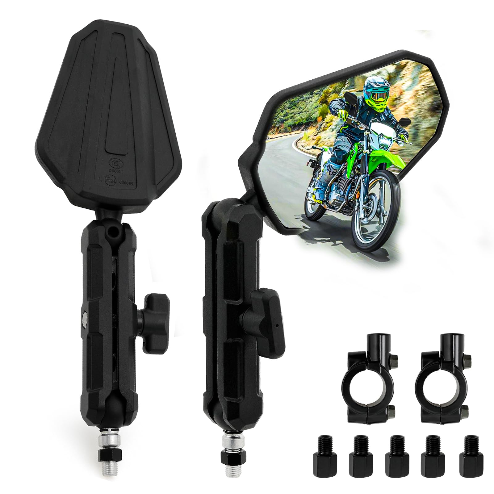 DREAMIZER Adventure Motorcycle Mirrors 8mm 10mm Motorbike Side Mirror, Universal 7/8'' Handlebar Rear View Mirrors, Adjustable D