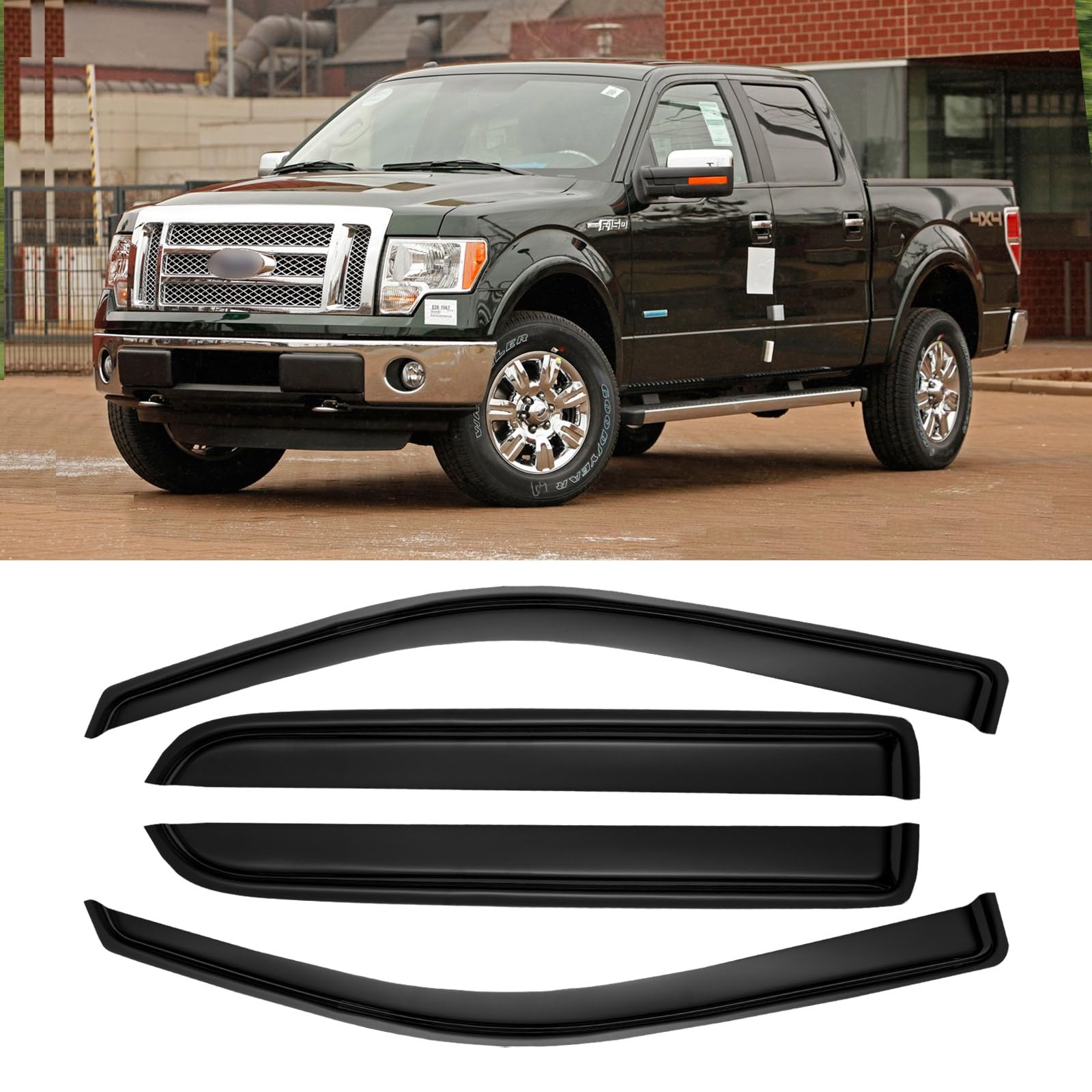 Window Rain Guards for 2009-2014 Ford F150 Crew Cab, Window Visor Guard Vent Wind Shade Deflector Shield Protector Sun for 2010-