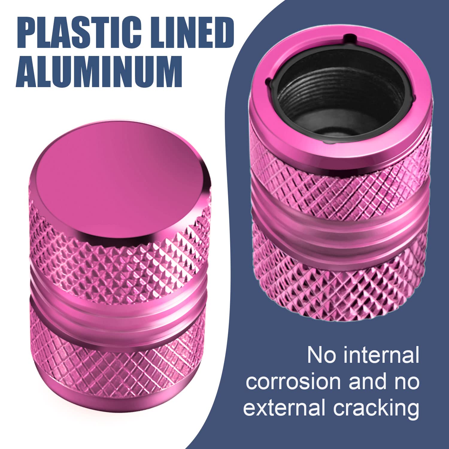 Tire Valve Stem Caps - 4 Pack Anti-Corrosion Premium Anodized Alloy Tyre Air Valve Caps Universal For Car Suv Bike Pink