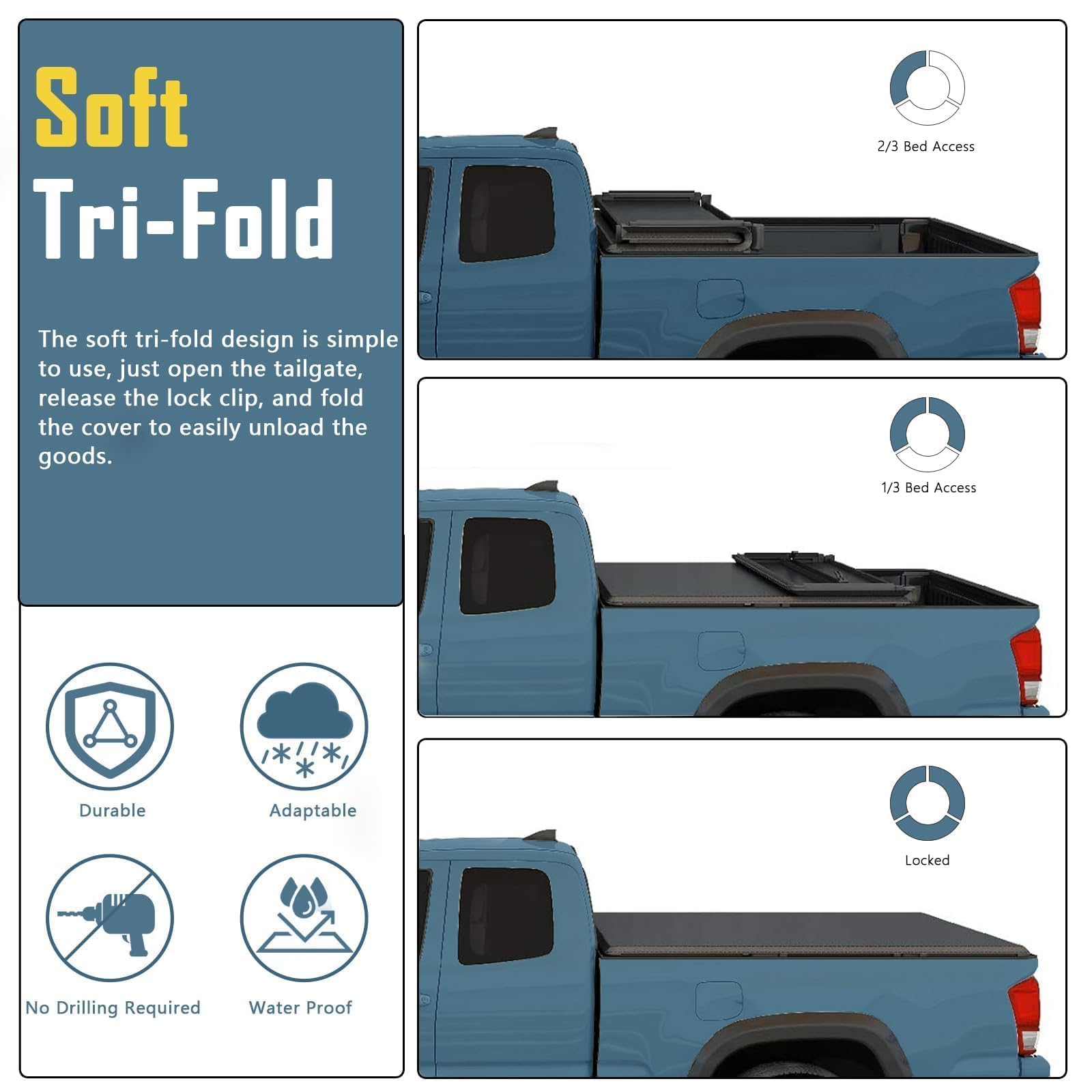 Perfit Liner Soft Tri-Fold Truck Bed Tonneau Cover for 2009-2025 Dodge Ram 1500, 2010-2025 Dodge Ram 2500 3500 5.7 FT (67) Bed
