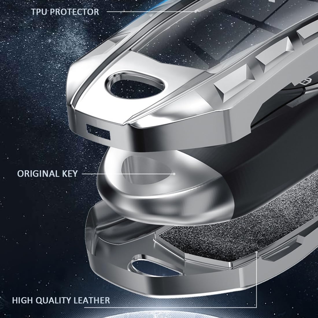 Noreyvis Zinc Alloy Smart Key Fob Case Cover Holder Shell With Keychain Compatible For Chevrolet Suburban Tahoe Gmc Yukon 3/4/5/6 Buttons 2021 2022 (Gray)