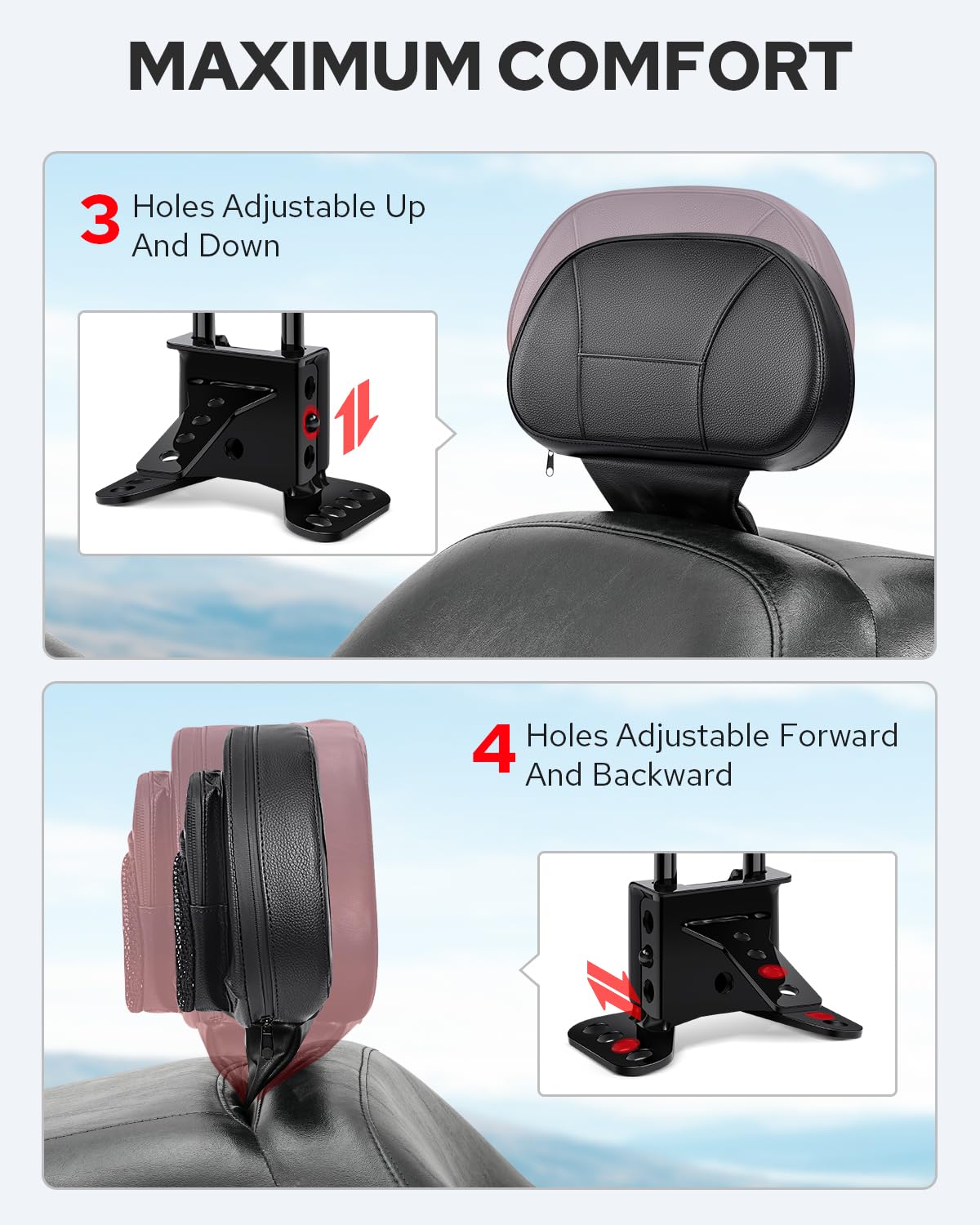 Benlari Driver Rider Backrest, Adjustable Detachable Plug-in Rider Back Rest Pad Fit for Harley Davidson Touring Street Glide El