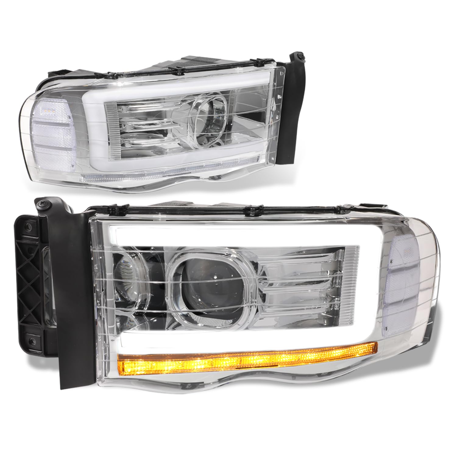 Auto Dynasty Led Drl Headlight Compatible With 2002 2003 2004 2005 Dodge Ram 1500 2500 3500 Sequential Turn Signal Chrome Clear