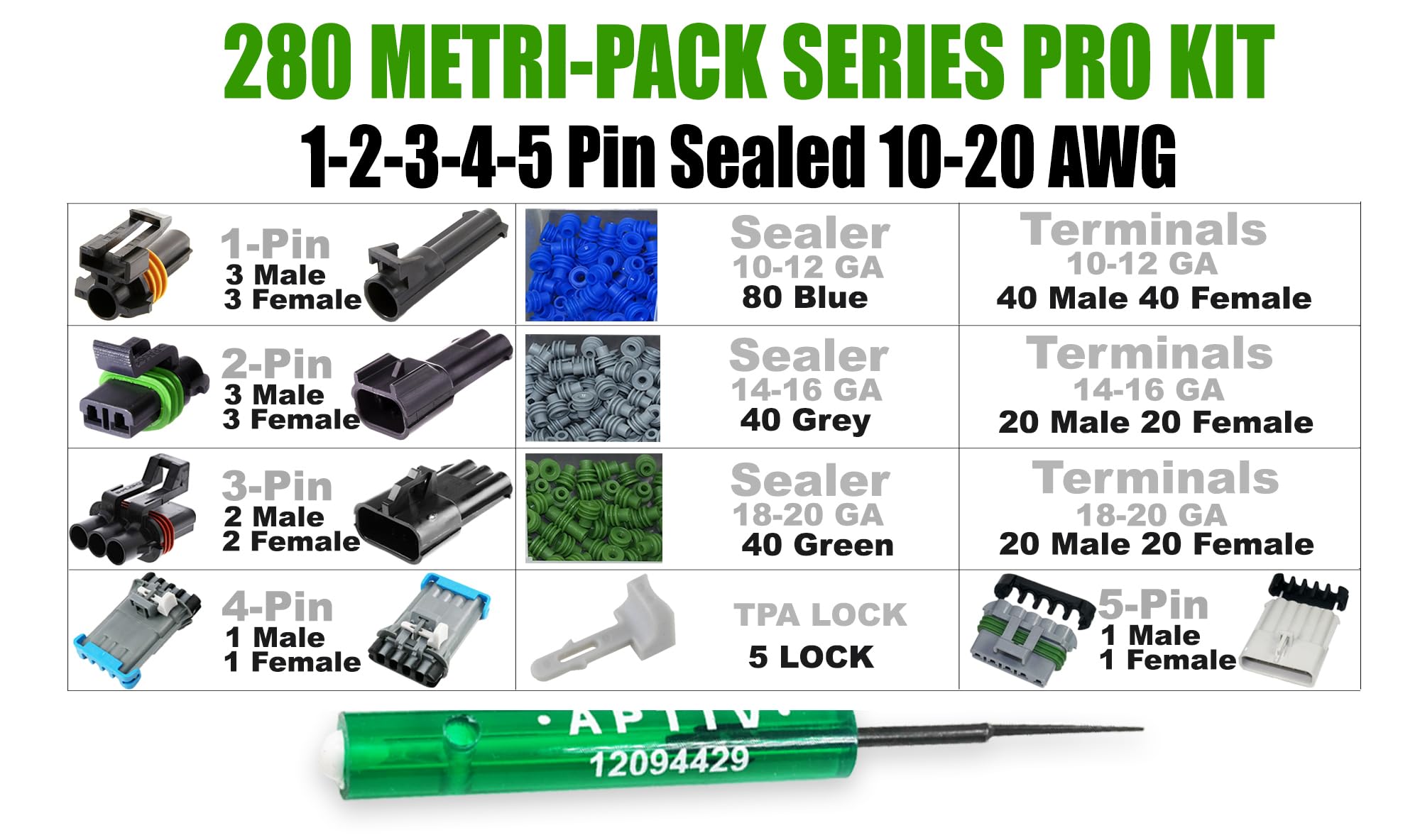 360Pcs Metri-Pack 280 Series (1 To 5 Pin Set Box) 30 Amp Conductor Connector, Terminal, Sealed Weatherproof Automotive Electrica