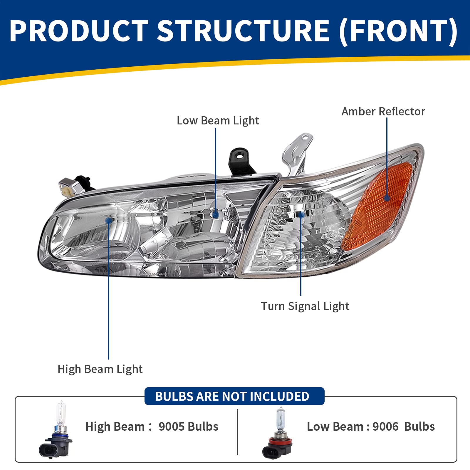 Autosaver88 Headlight Assembly Compatible With 2000 2001 Camry Headlamps+Amber Corner Lamps