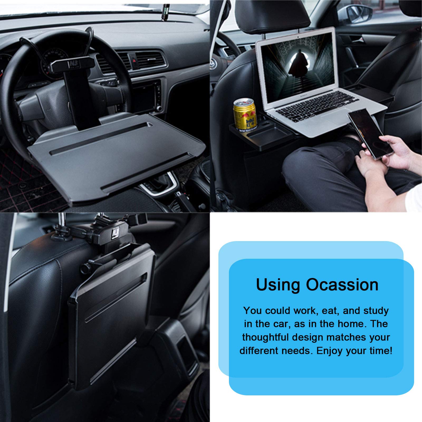 Kwak'S Car Table Multifunctional Folding Desk For Car Steering Wheel Back Seat Double Drawers Food Tray In Car Drink Holder Stab