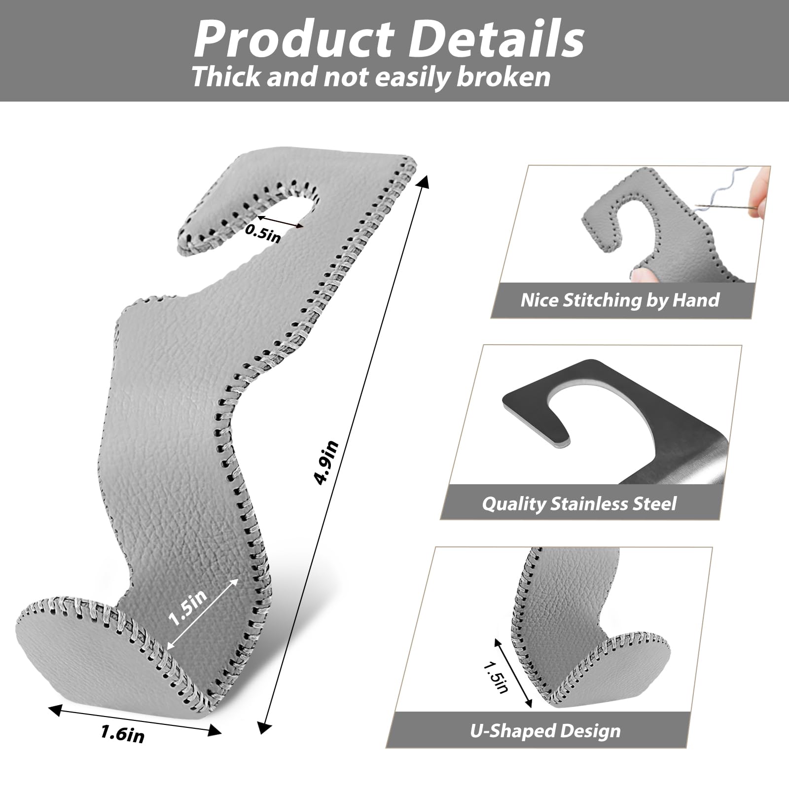 Etre Jeune Car Purse Hook, Headrest Hooks for Car Bag Hooks Seat Hooks Holder Car Accessories Interior, 2 Pack Grey