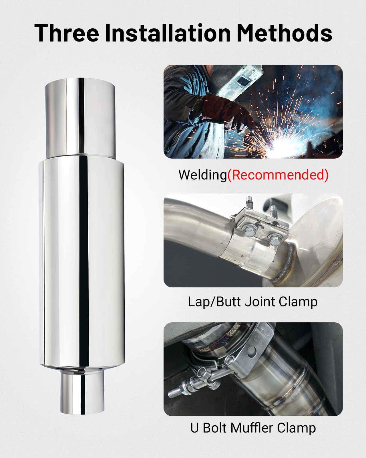 Evil Energy Exhaust Muffler,Stainless Steel Exhaust Tip,Universal 18.5 '' Length (Non Burnt,2.5 '' Inlet 4 '' Outlet)