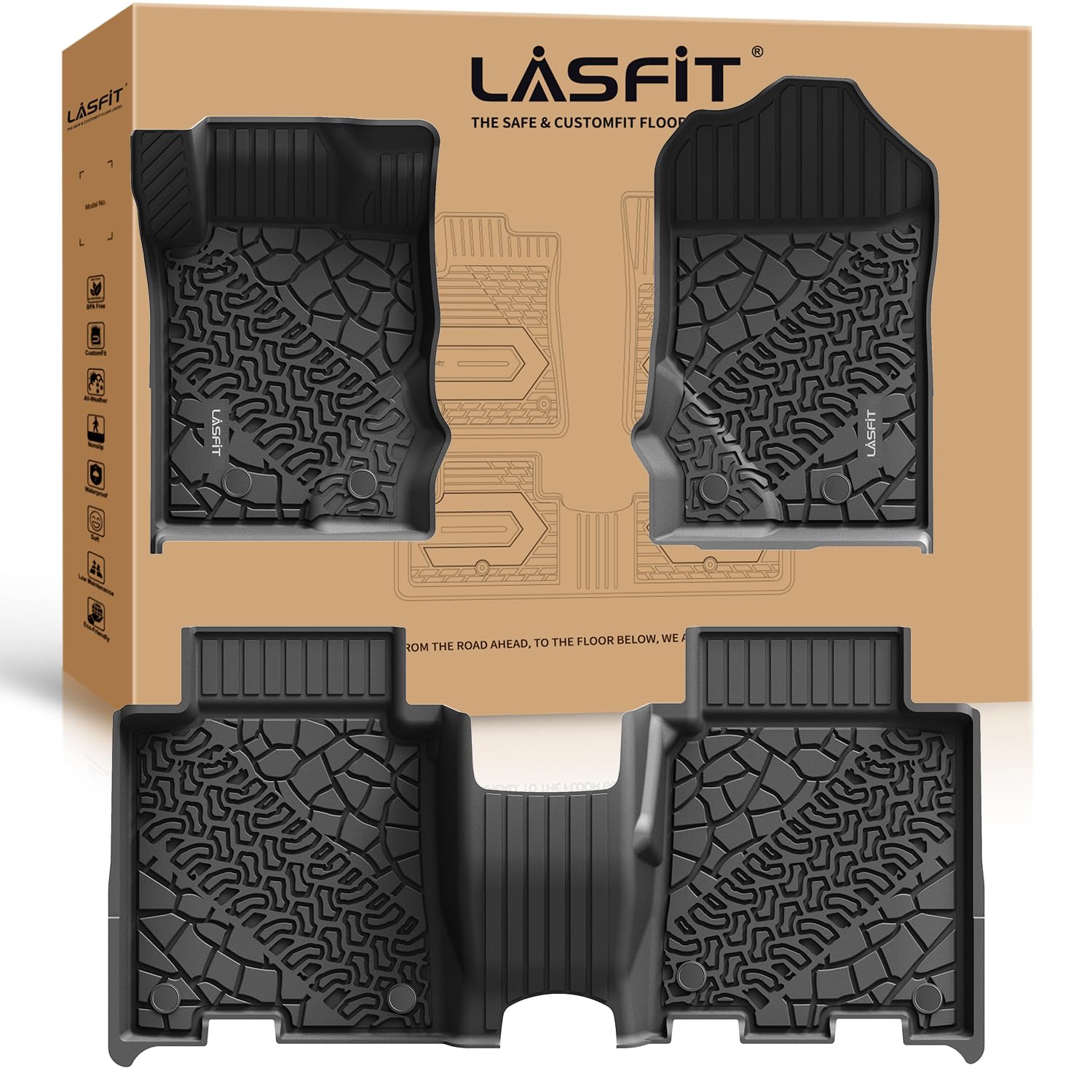 Lasfit Floor Mats For Ford Bronco 4-Door 2025 2024 2023 2022 2021(Not Fit Bronco Sport) Tpe All Weather Protector Custom Fit Car