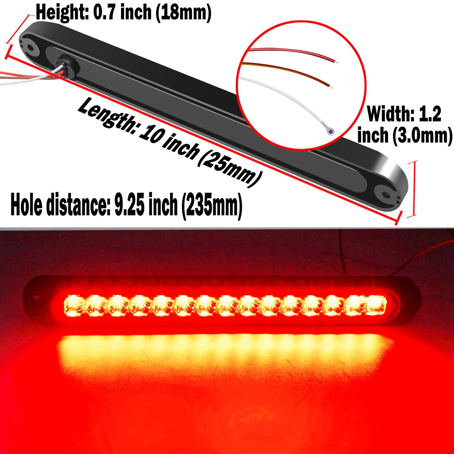 2 Pack 10' 15 Led Trailer Identification Light 9 To 30-Volt, Led Stop Turn Tail Light Assembly Third Brake Bar Strip Rear Marker Light Ip67 Waterproof For Heavy Duty Marine Boats Trucks Pickups