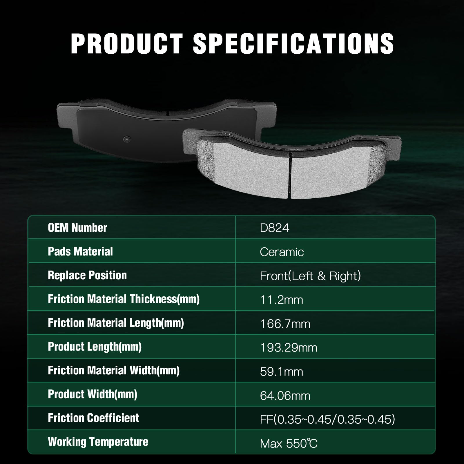 Automuto 8Pcs Front & Rear Disc Brake Pads Set D757 D824 For Ford Excursion 2000-2005, F-250 Super Duty 1999-2004, F-350 Super D