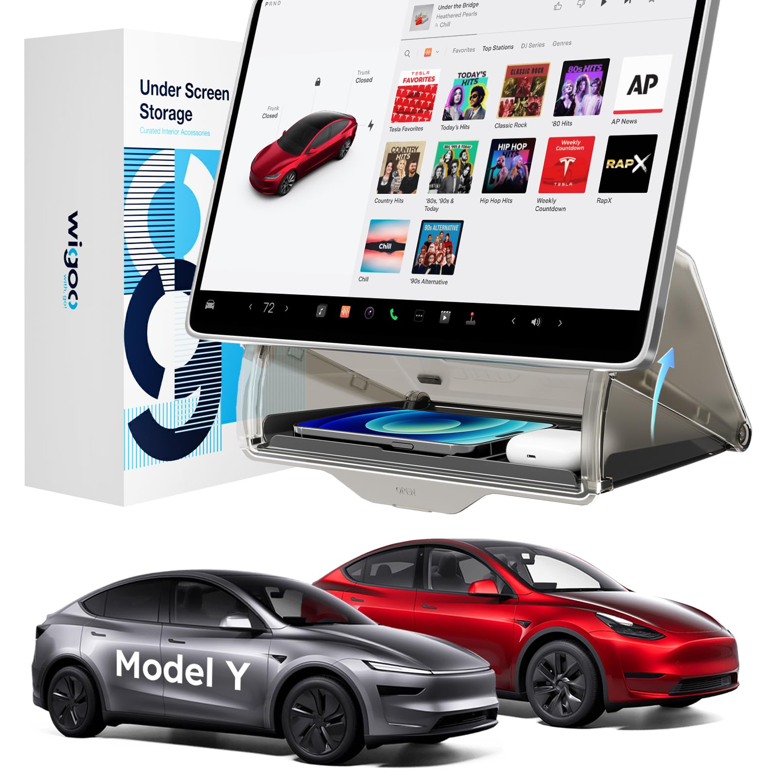 Wigoo Tesla Model Y Juniper Under Screen Storage Box [Hidden Design & Stable Installation] New Model Y Juniper Accessories, Cent