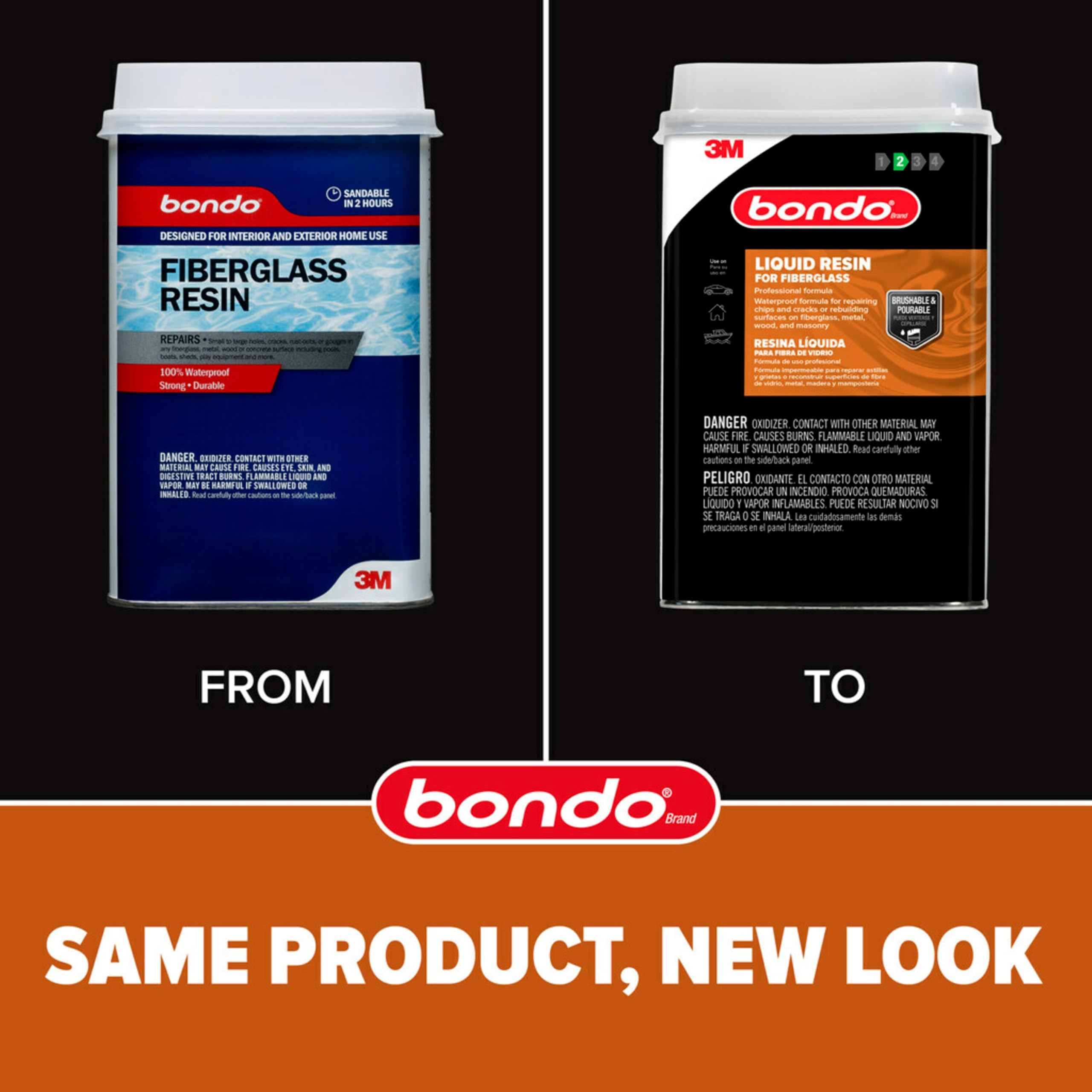 3M Bondo Fiberglass Resin 28.7 Us Fl Oz Filler With 0.37 Fl Oz Hardener, Stage 2, Waterproof Formula For Repairing, Resurfacing,