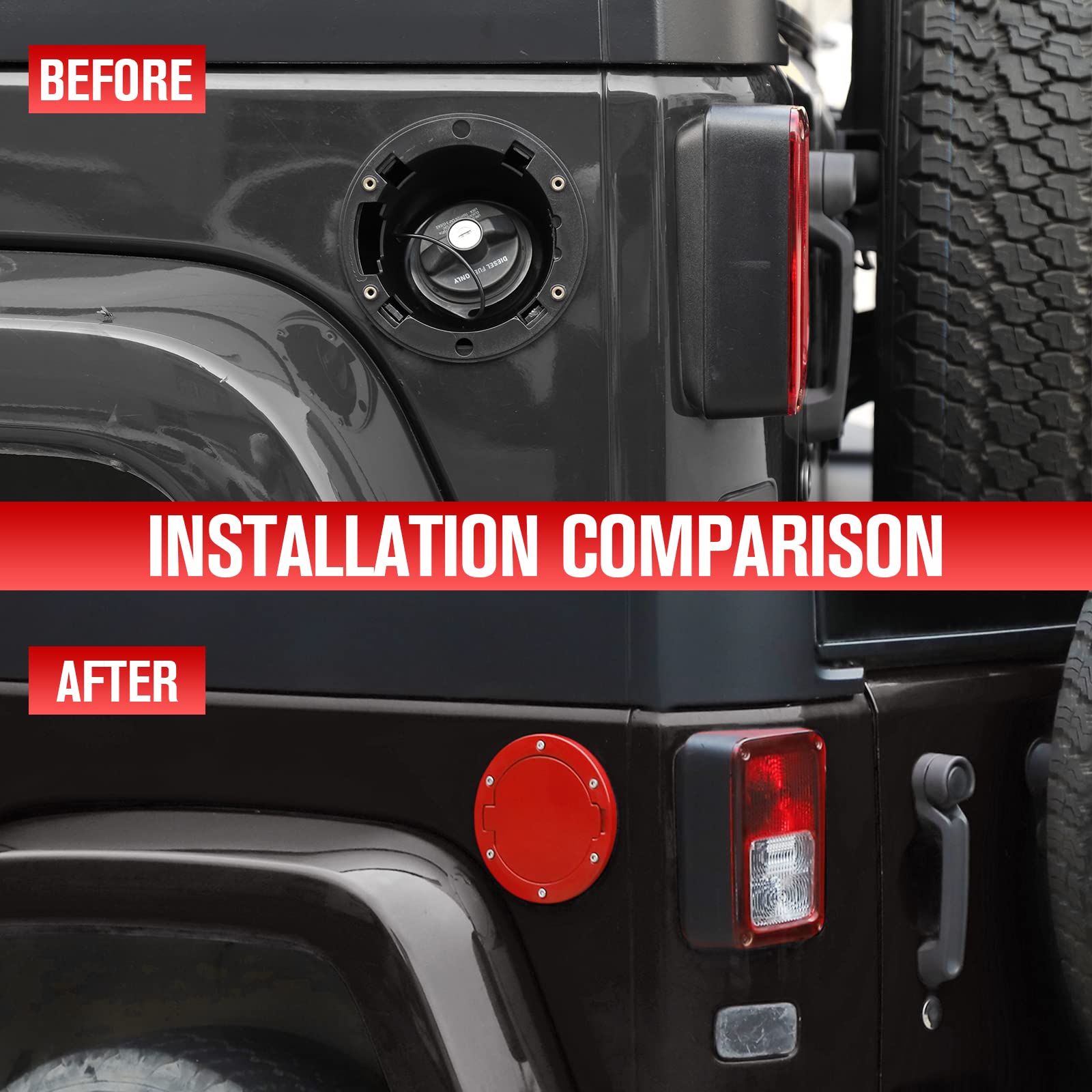 Jecar Jk Fuel Filler Cover Gas Cap Aluminum Alloy Gas Tank Door Exterior Accessories For Jeep Wrangler 2007-2018 Jk Jku, Red