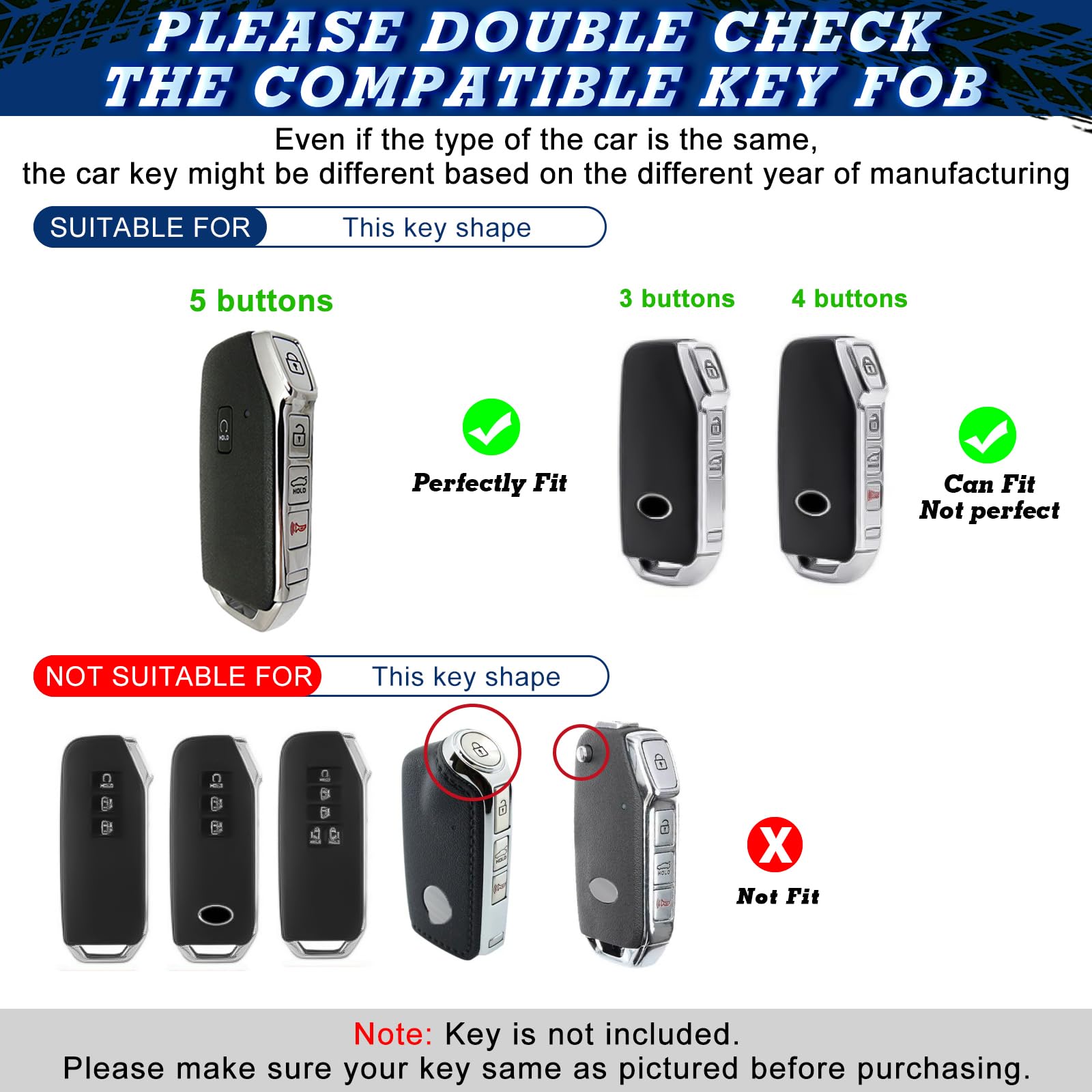 Xotic Tech Glossy Black Carbon Fiber Pattern Abs Key Fob Shell Cover Case W/Red Silicone Button Cover, Compatible With Kia Ceed