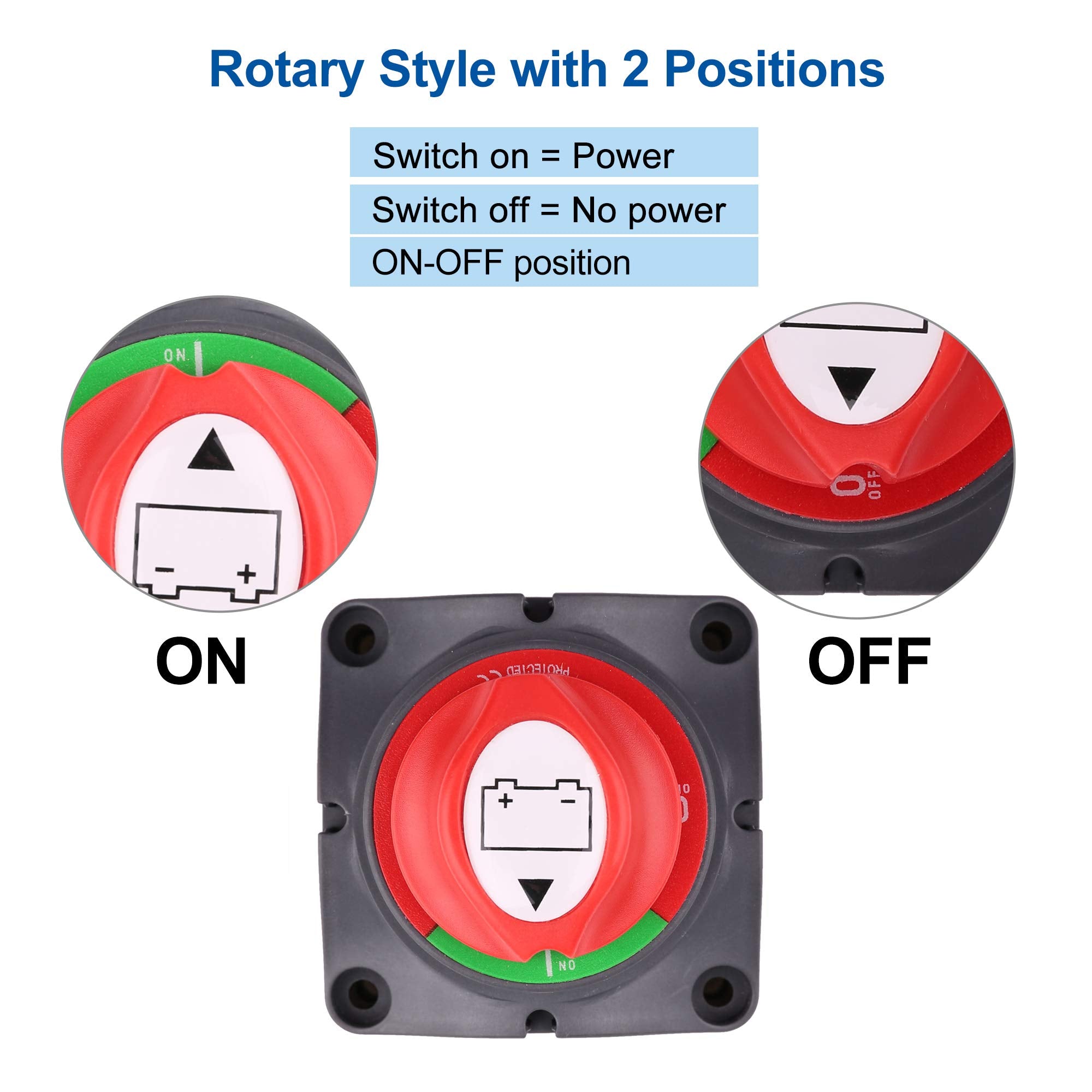 Battery Switch, 12V 24V 48V Battery Disconnect Master Cutoff Switch for Marine Boat RV ATV UTV Vehicles, Waterproof Heavy Duty B