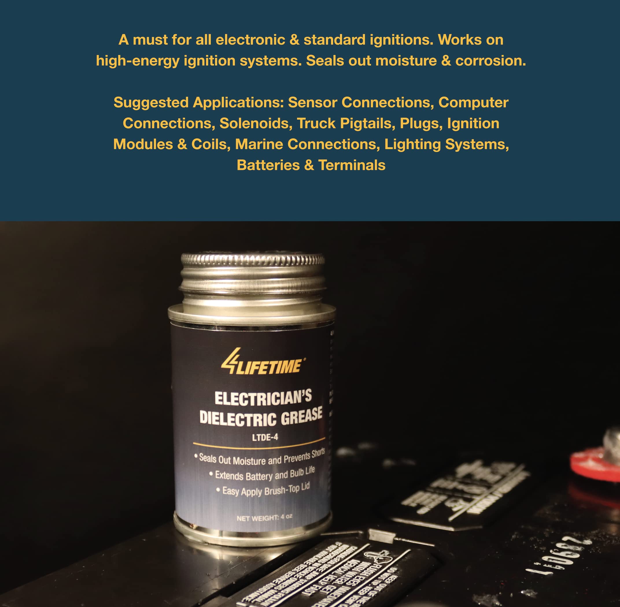 Dielectric Silicone Grease - Waterproof And Non-Conductive Lubricant For Electrical And Automotive Applications - 4Oz Brush Top