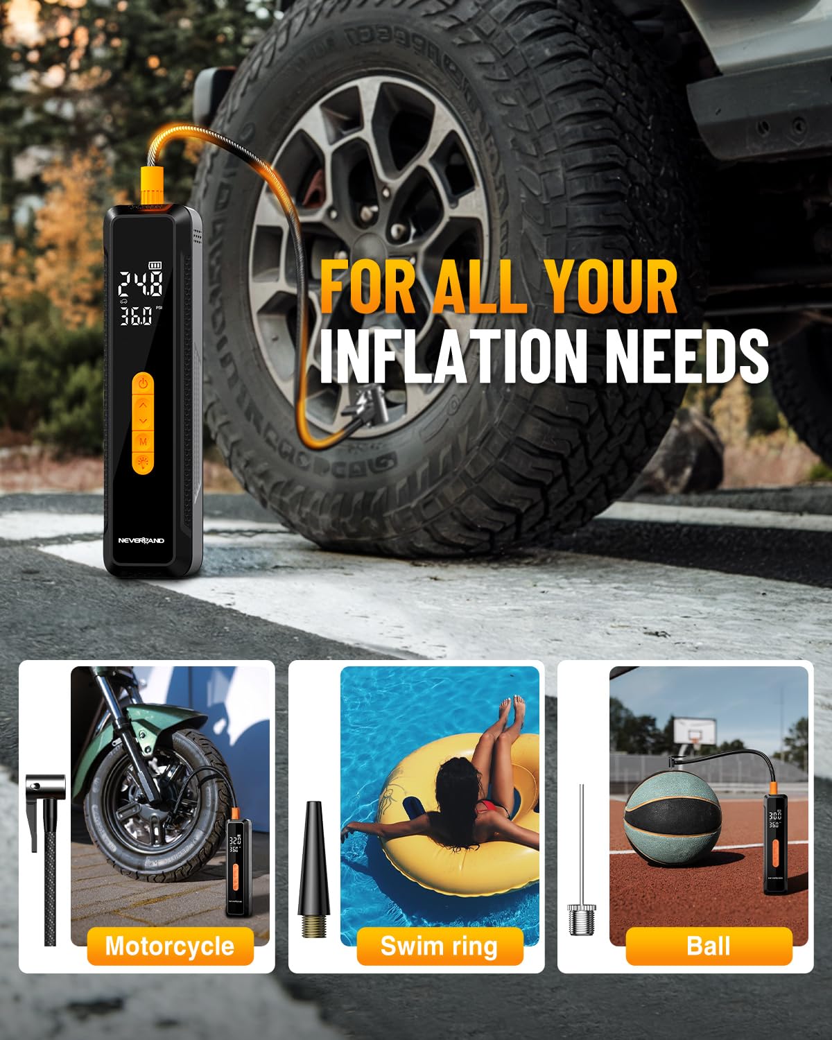 NEVERLAND Tire Inflator Portable Air Compressor - 20000mAh 150PSI Car Tire Air Pump Portable, 12V DC Auto Tire Inflator with Gau