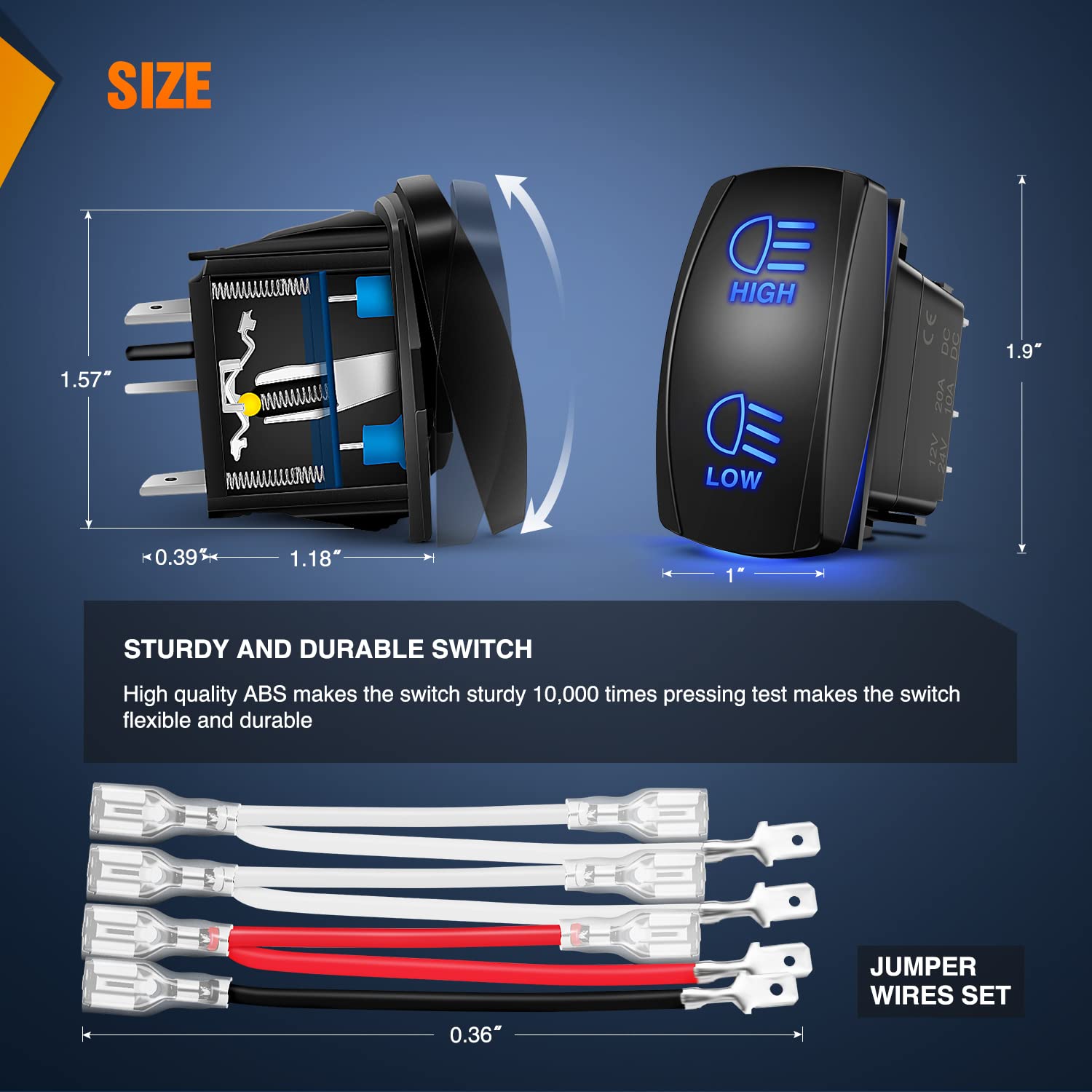 Nilight High Low Beam Headlights Rocker Switch Toggle On Off On Switch DPDT 7Pin 12V 24V High/Low Switch Jumper Wires for Cars T