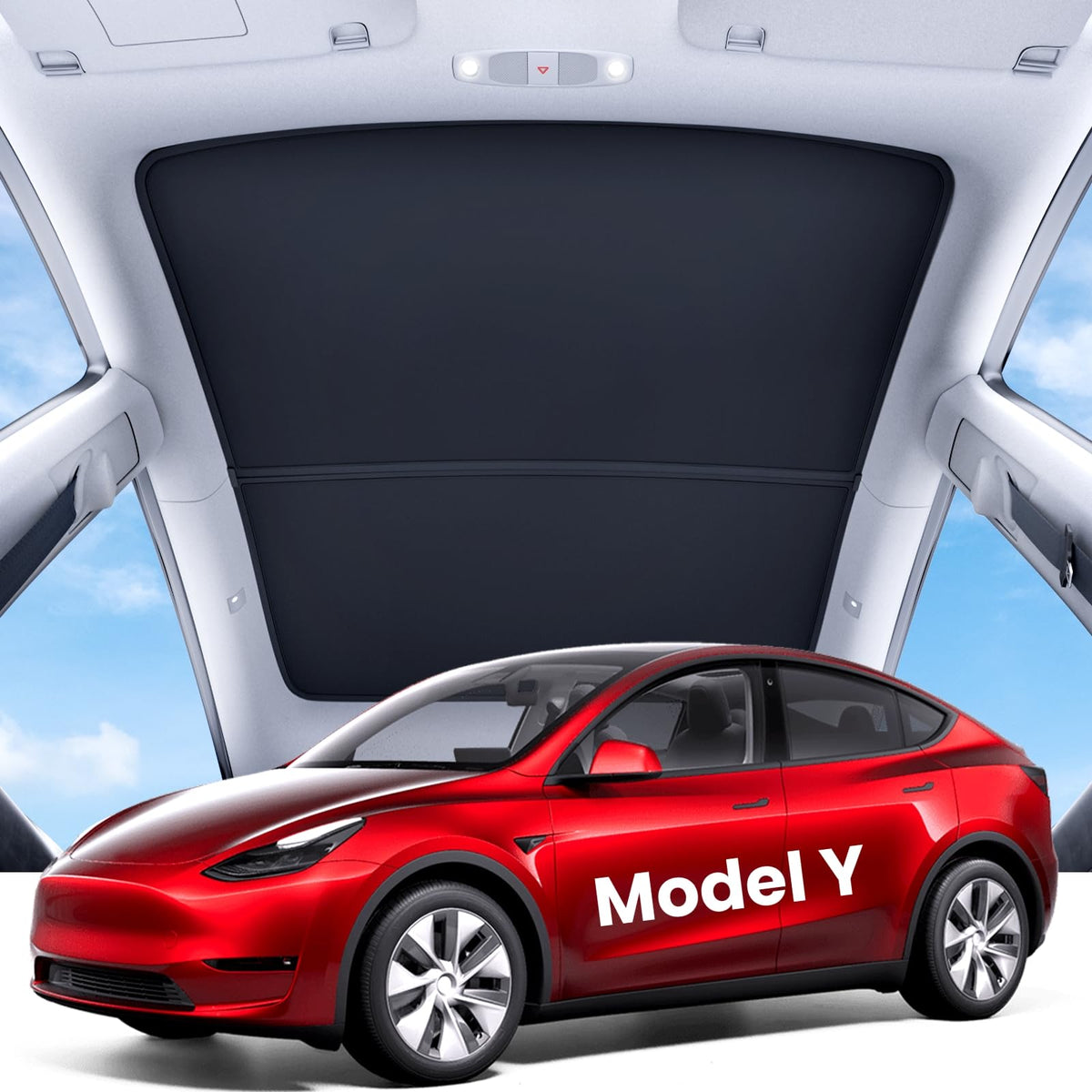 Reevaa 2025 Upgrade Tesla Model Y Sunshade Roof [No Gaps, No Sagging] Tesla Y Accessories Heat Insulation Foldable Glass Sunroof