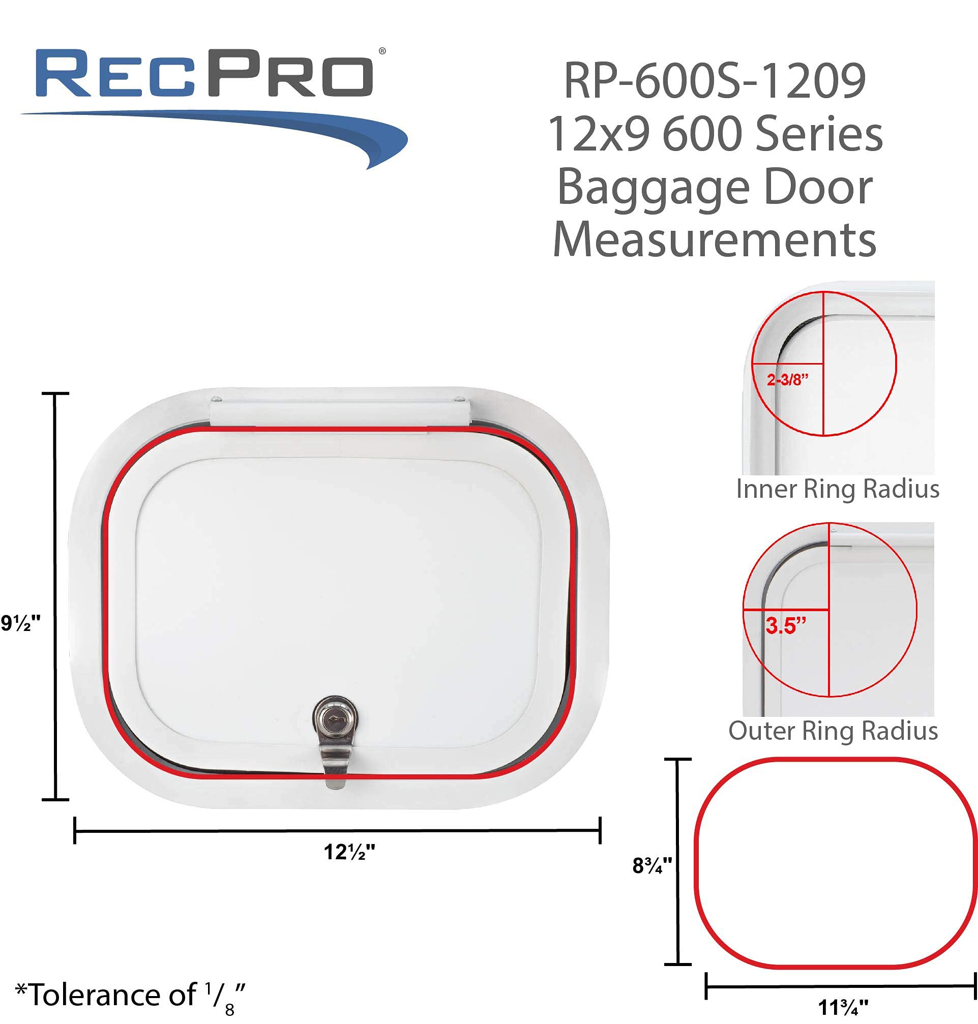 RecPro RV Baggage Door | Rounded Corners | Camper | Compartment Door | Black Fiberglass (12 W x 9 H) | Made in America