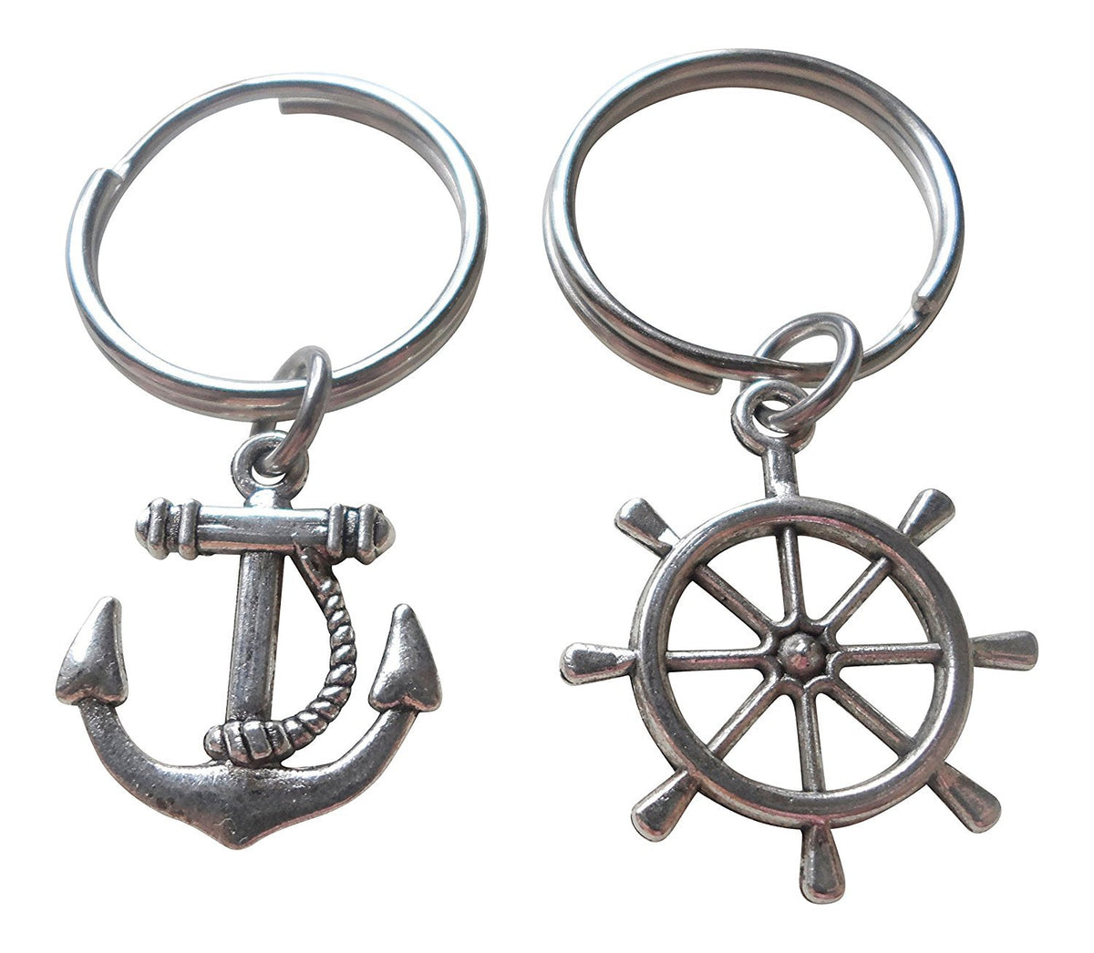 Jewelryeveryday Anchor & Ships Helm Keychain Set- You Be My Anchor And I'Ll Steer You Straight; Couples Keychain Set