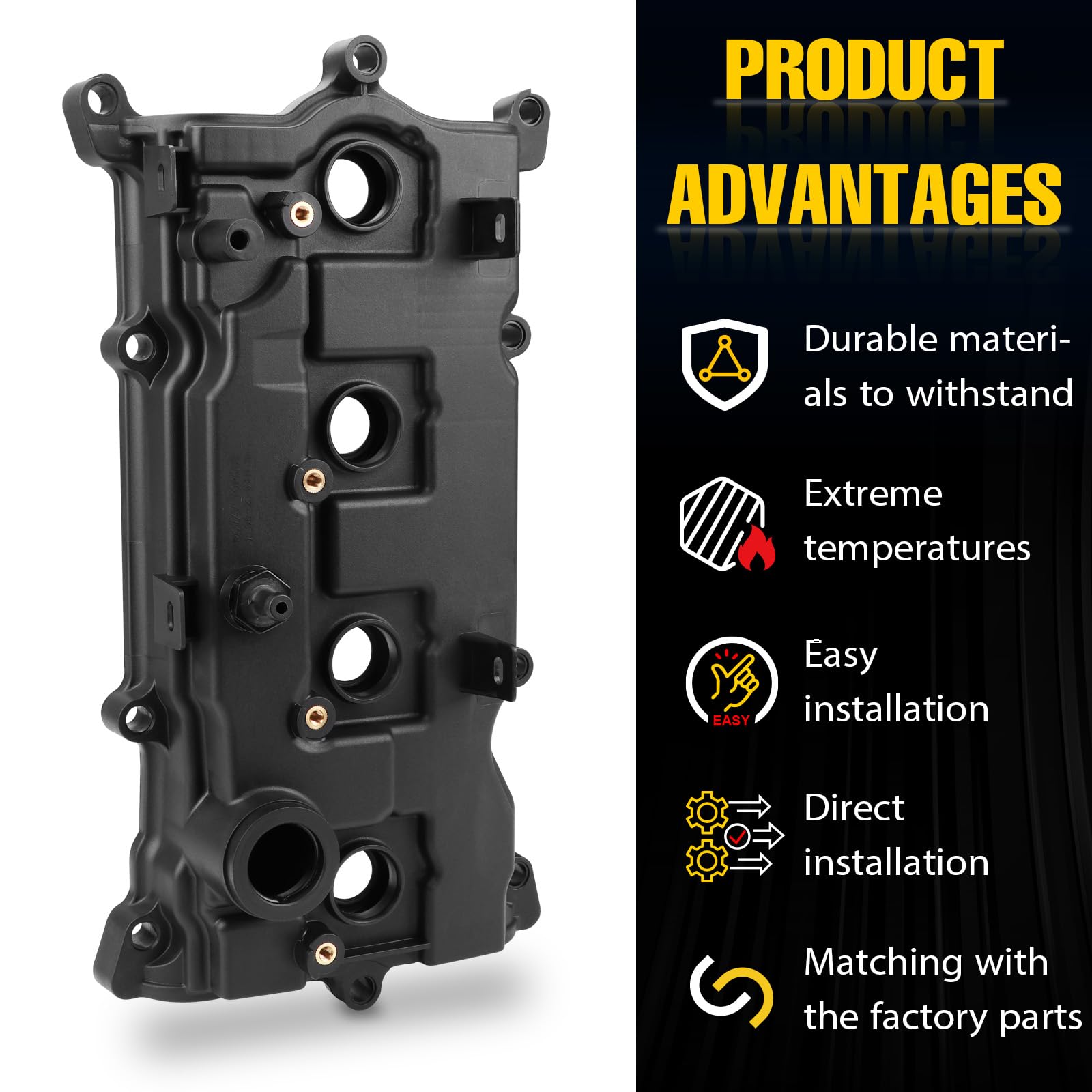 BILLOWY Engine Valve Cover 13264-3KY0A with Gasket for Nissan Altima, Murano, Pathfinder, Rogue, Infiniti QX60 - Black
