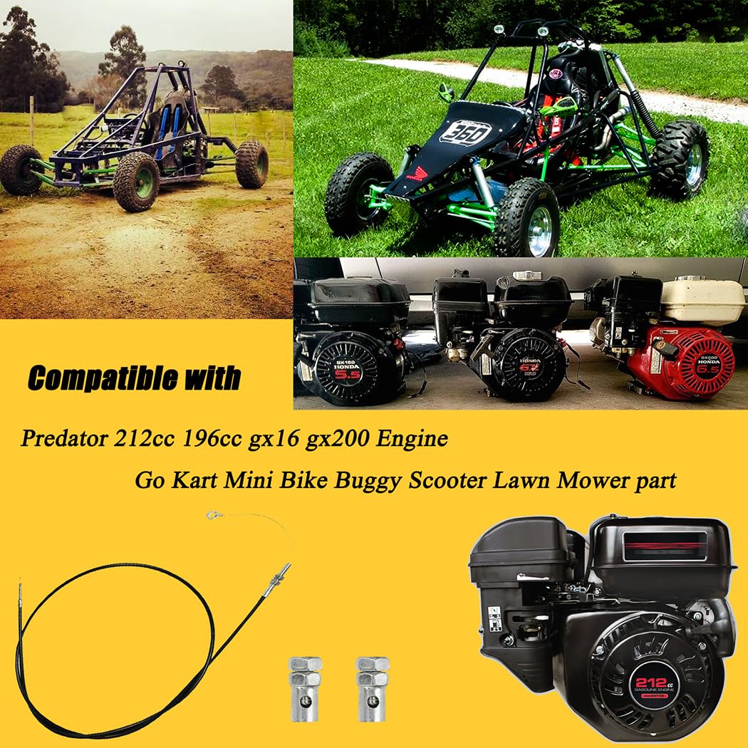 71 Inch Universal Enhanced Throttle Cable For Go Kart Predator 212 Cc Engine Gx160 Gx200 196Cc 5.5Hp 6.5Hp Manco 8252-1390 Asw Go Cart Accelerator Lawn Mower Parts