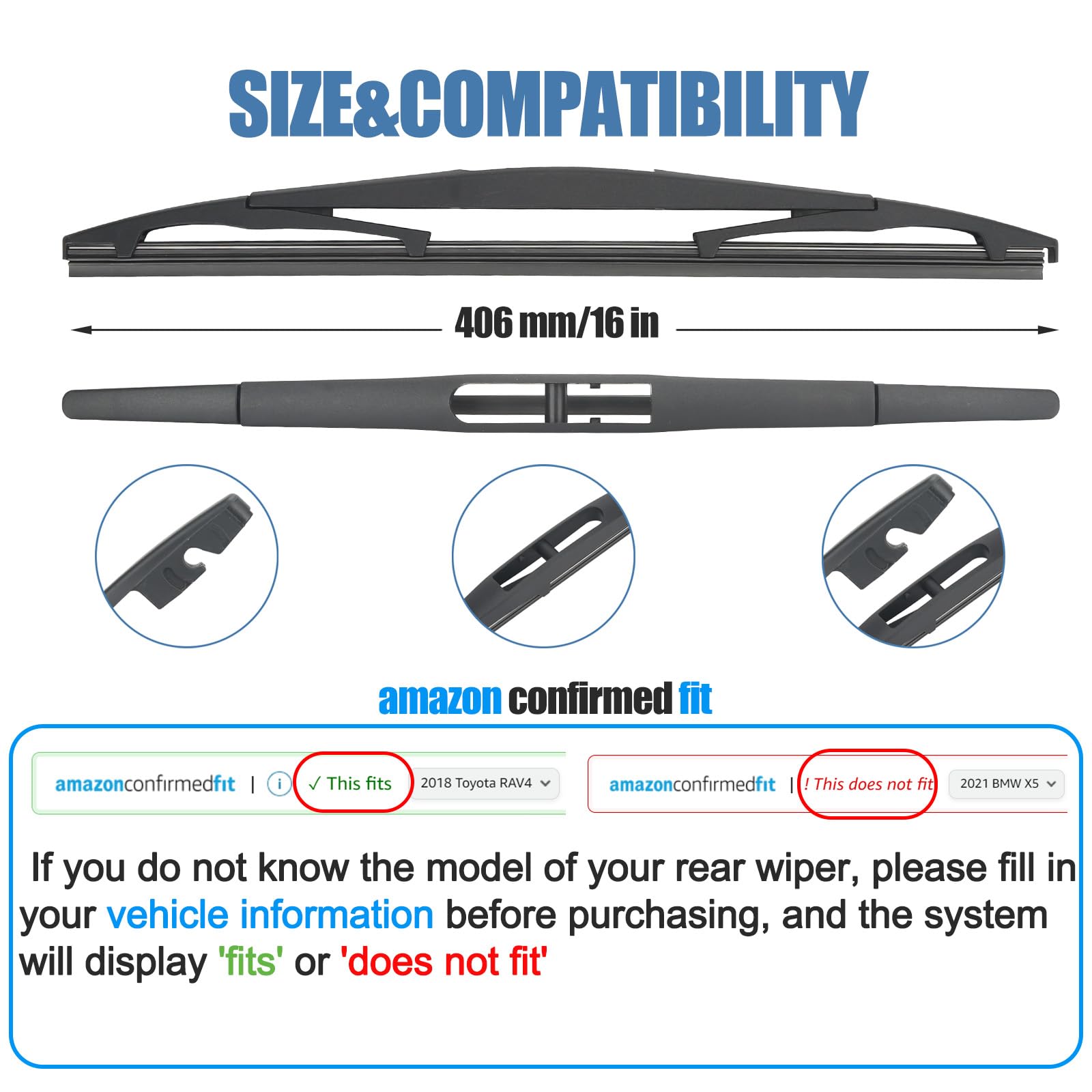 16'' Rear Wiper Blade,Replacement Back Windshield Wiper Blades For Nissan Ariya 2023 /Honda Odyssey 23-05 Insight 11-10 Passport