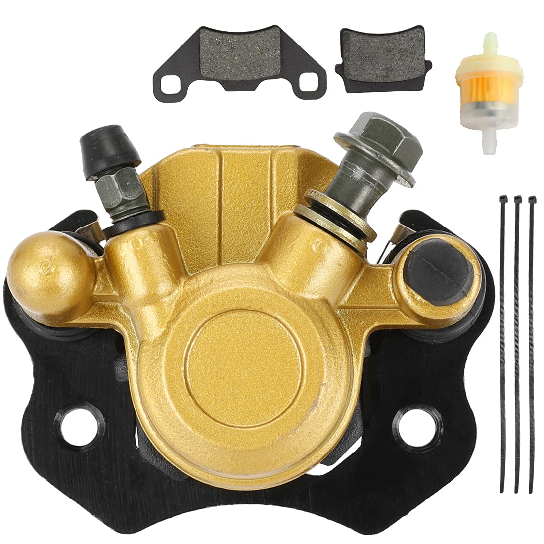 Fvrito Brake Caliper And Pads For 110Cc 125Cc 150Cc 200Cc 250Cc 196Cc 6.5Hp Coleman Kt196 Yerf Dog Gx150 Kandi Baja Rtk200 Go Kart Dune Buggy Taotao Roketa Sunl Kazuma Chinese Atv Quad Golden