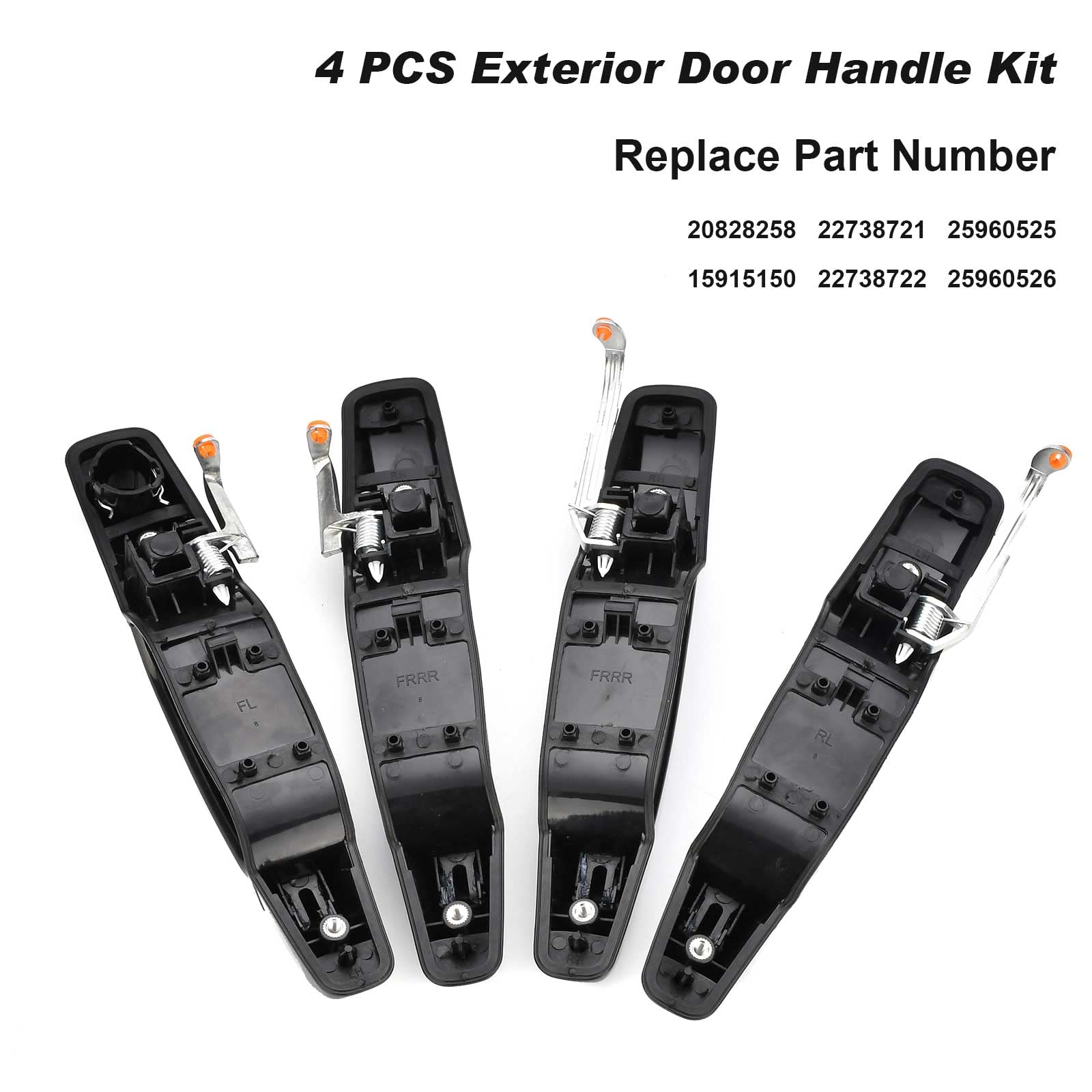 Exterior Black Outside Door Handle 4Pcs Front Rear Driver & Passenger Fits 2007-2014 Cadillac Escalade Chevy Avalanche Silverado Suburban Gmc Sierra Yukon Replace 20828258 22738721 25960525 22738722