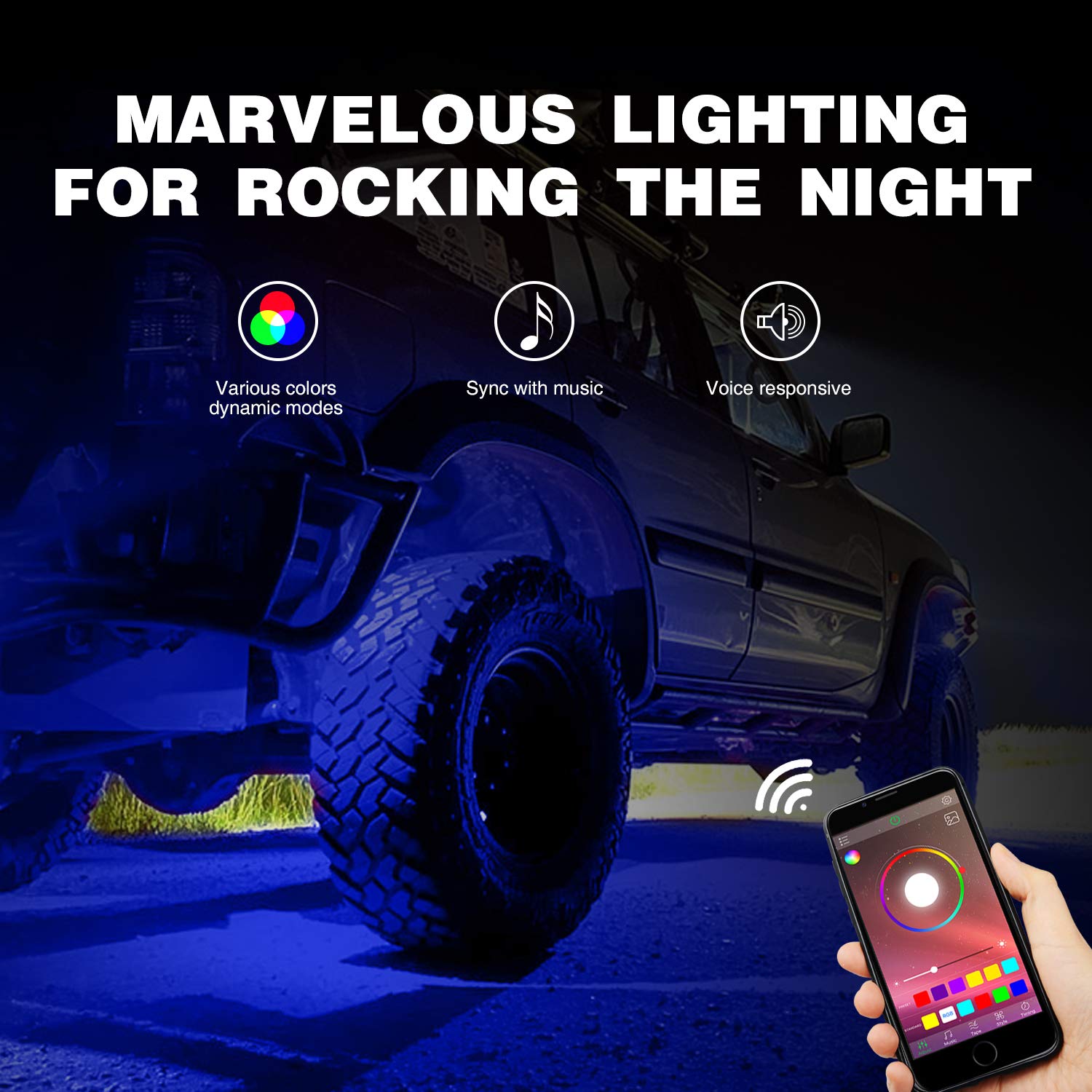 Nilight Rgb Led Rock Lights Kit 8 Pods Underglow Multicolor Neon Light Pod With Bluetooth App Control Timing Function Flashing M