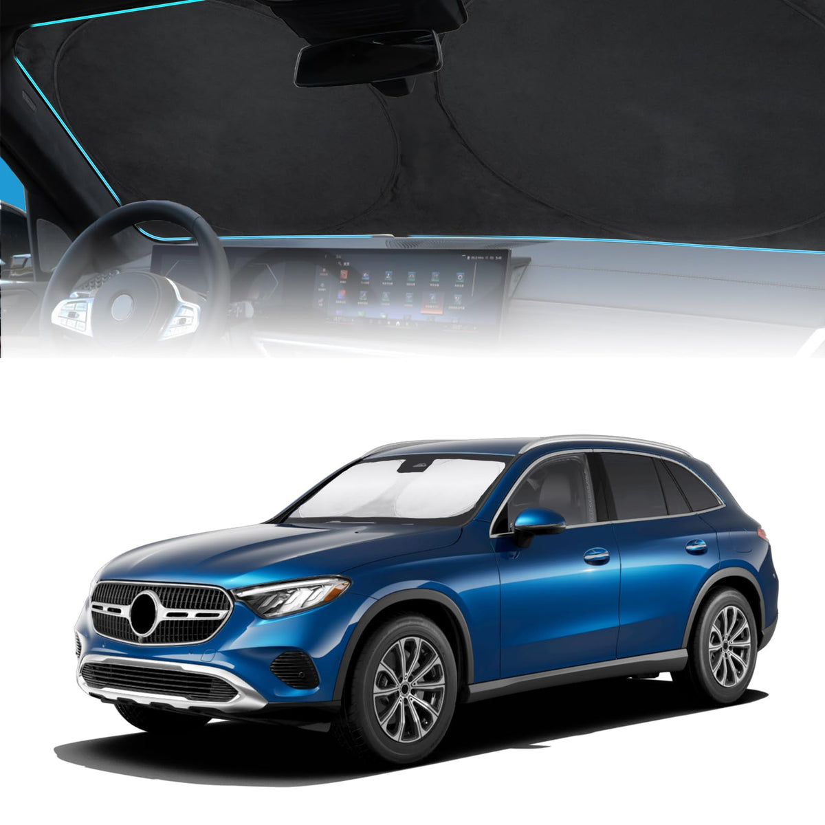 Insauto For Glc Windshield Sunshade Foldable Sun Shade Custom-Fit For Mercedes Benz 2016-2022 Glc Suv Glc300 Windshield Cover Ca