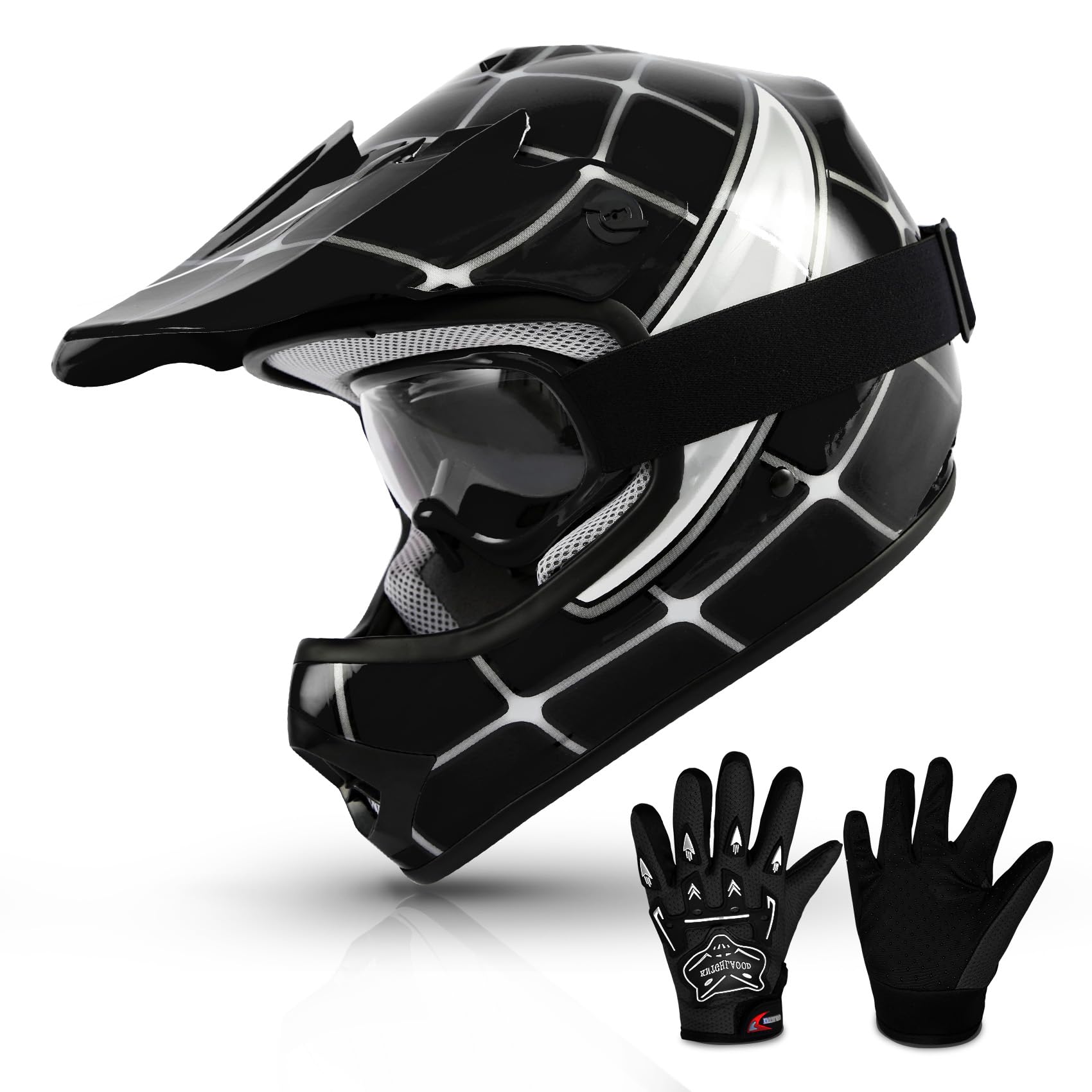 Tcmt Dot Youth Kids Motocross Offroad Street Helmet Black Spider Motorcycle Youth Helmet Dirt Bike Motocross Atv Helmet+Goggles+